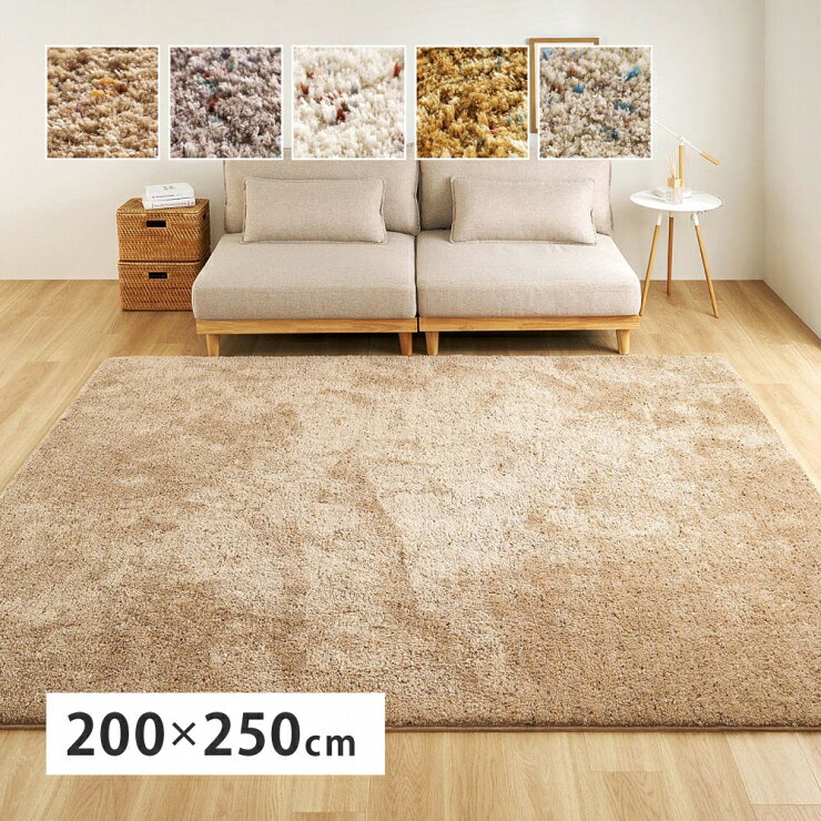 Rakuten - 【楽天スーパーSALE 期間限定！特別クーポン配布中！】Liva リーヴァ ミックスシャギーラグ 幅200cm 奥行き250cm 手洗い可 ホットカーペット対応 床暖房対応 低ホルムアルデヒド 長方形 リビング ダイニング 玄関マット キッチンマット ラグ マット 絨毯 上品