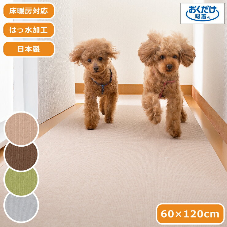 ペットマット 吸着マット はっ水 60×120cm 日本製 薄さ4mm ペット用床保護マット 廊下 カット可 床暖房対応 撥水 おくだけ吸着 洗濯OK 手洗いOK 洗える 防臭 タイルカーペット ラグ マット 犬 猫 ペット 国産 ズレない 滑り止めマット 小型犬 大型犬 置くだけ 床保護 傷防止
