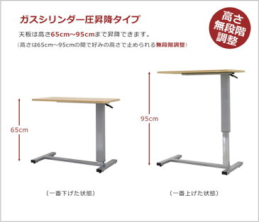 ベッド用テーブル ベッド用昇降式テーブル テーブル ロー机 高さ調節付 キャスター付 幅80 奥行40 高さ65〜95cm 介護用 介護テーブル MDF スチール脚 選べる3色 ライトブラウン ダークブラウン ナチュラル 組み立て 送料無料 おしゃれ かわいい