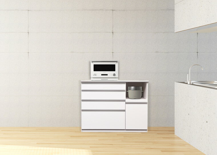 [送料無料] キッチンカウンター 幅120cm キッチンカウンター ハイタイプ レンジ台 完成品 大型レンジ対応 完成品幅 カウンター 収納 120 国産 大川家具 日本製 ブラウン ホワイト [2]