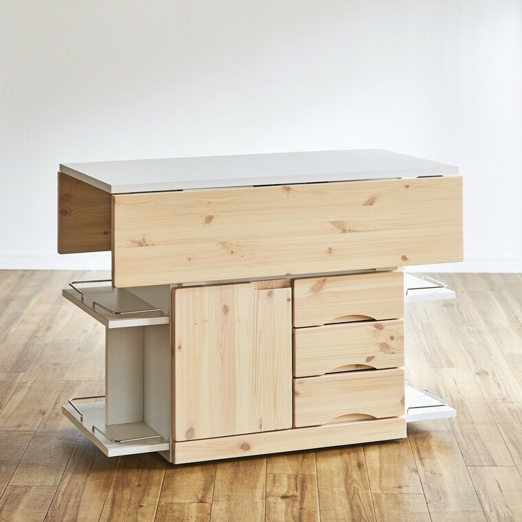 [送料無料] バタフライテーブル 幅90cm 両バタフライ キャスター付 キッチンカウンター 作業台 キッチン作業台 カウンター キッチン 90 1人暮らし 2人暮らし 新生活 完成品 国産 大川家具