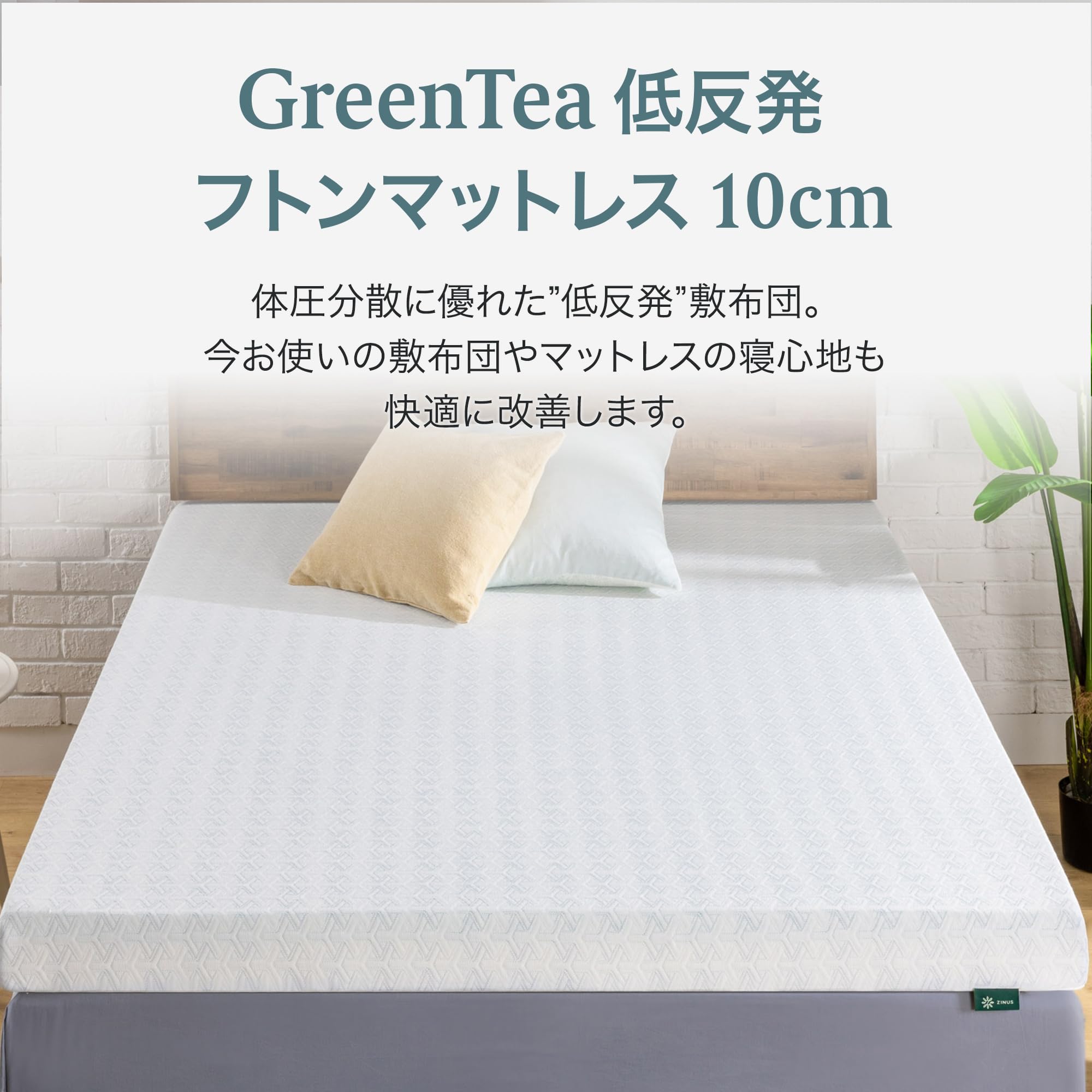 低反発 マットレス シングル 厚さ 10 reen Tea 緑茶成分 抗菌 防臭 2層構造 通気性 体圧分散 メモリーフォーム やわらかめ 敷布団 マッ [3]