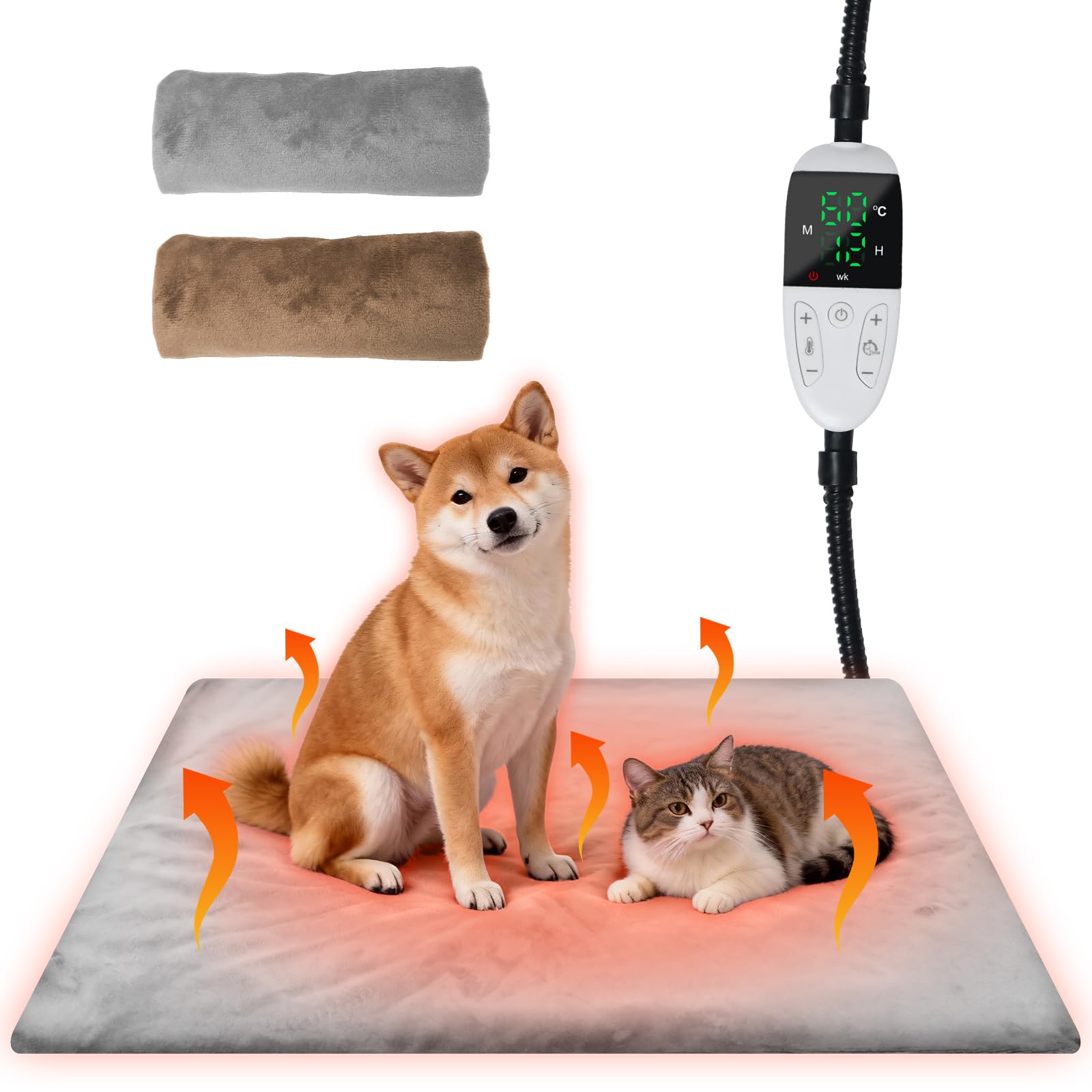 樂天商城 - ペット用ホットカーペット 30℃～60℃温度調節 14段階タイマー機能（0-12/24H）ペット用ヒーター 猫 犬 小動物 ホットマット ヒーターマ