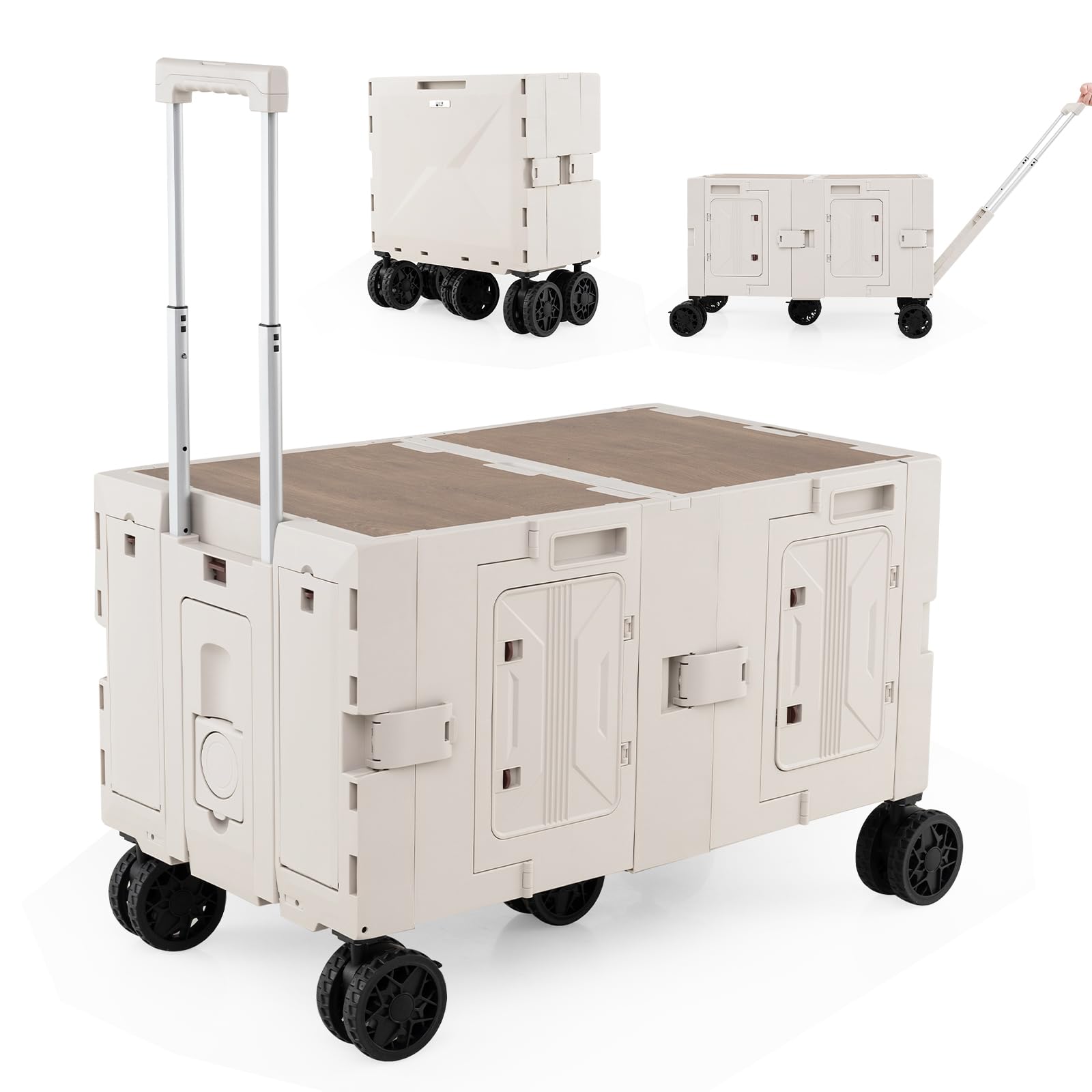 キャリーワゴン キャンプ カート 折りたたみ式 大容量 耐荷重 自立収納 ワイドタイヤ搭載 長さ調節可能..