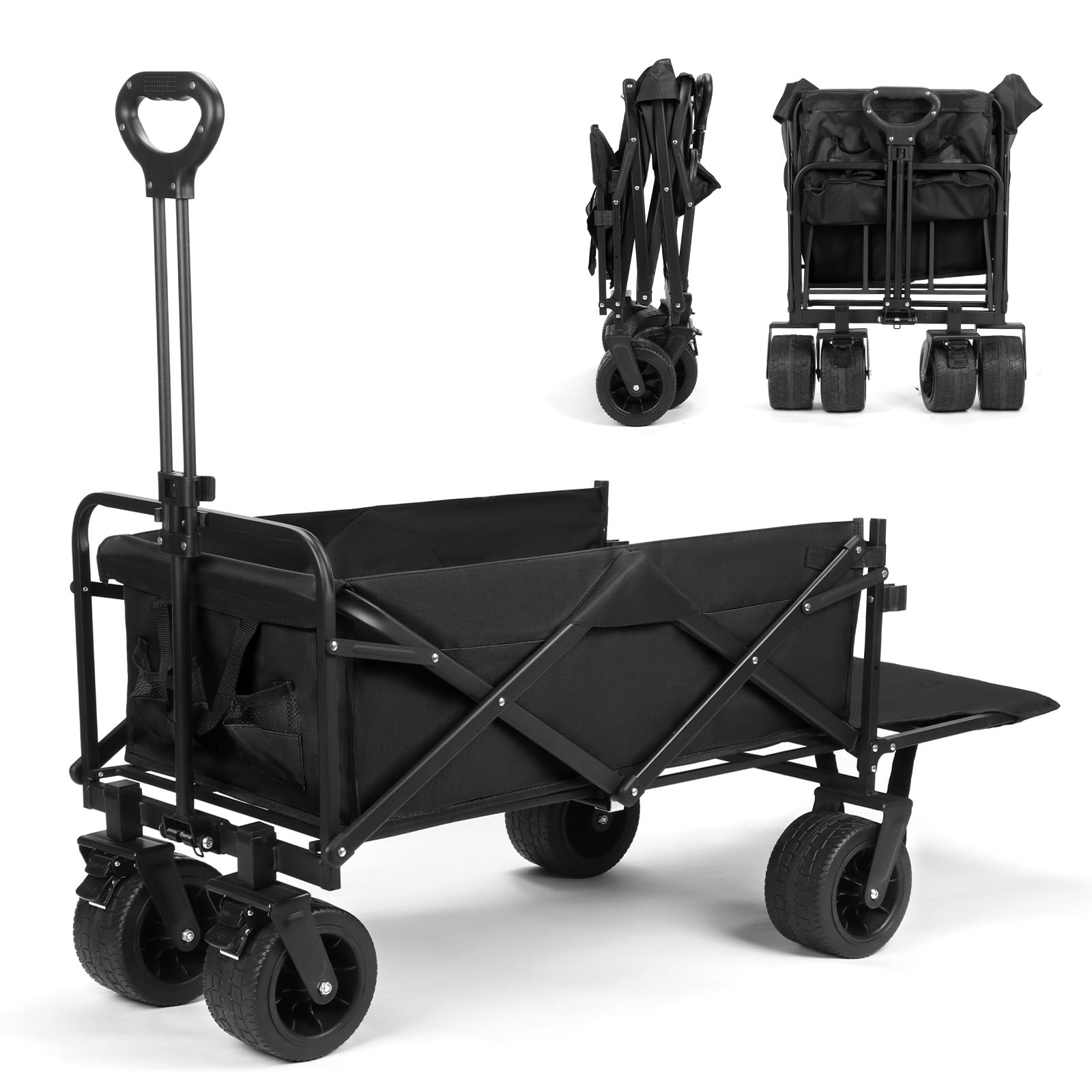 キャリーワゴン【強化版 大容量 耐荷重 後部展開可】アウトドアワゴン キャリーカート キャンプカート 長物対応 取り外し可能タイヤ