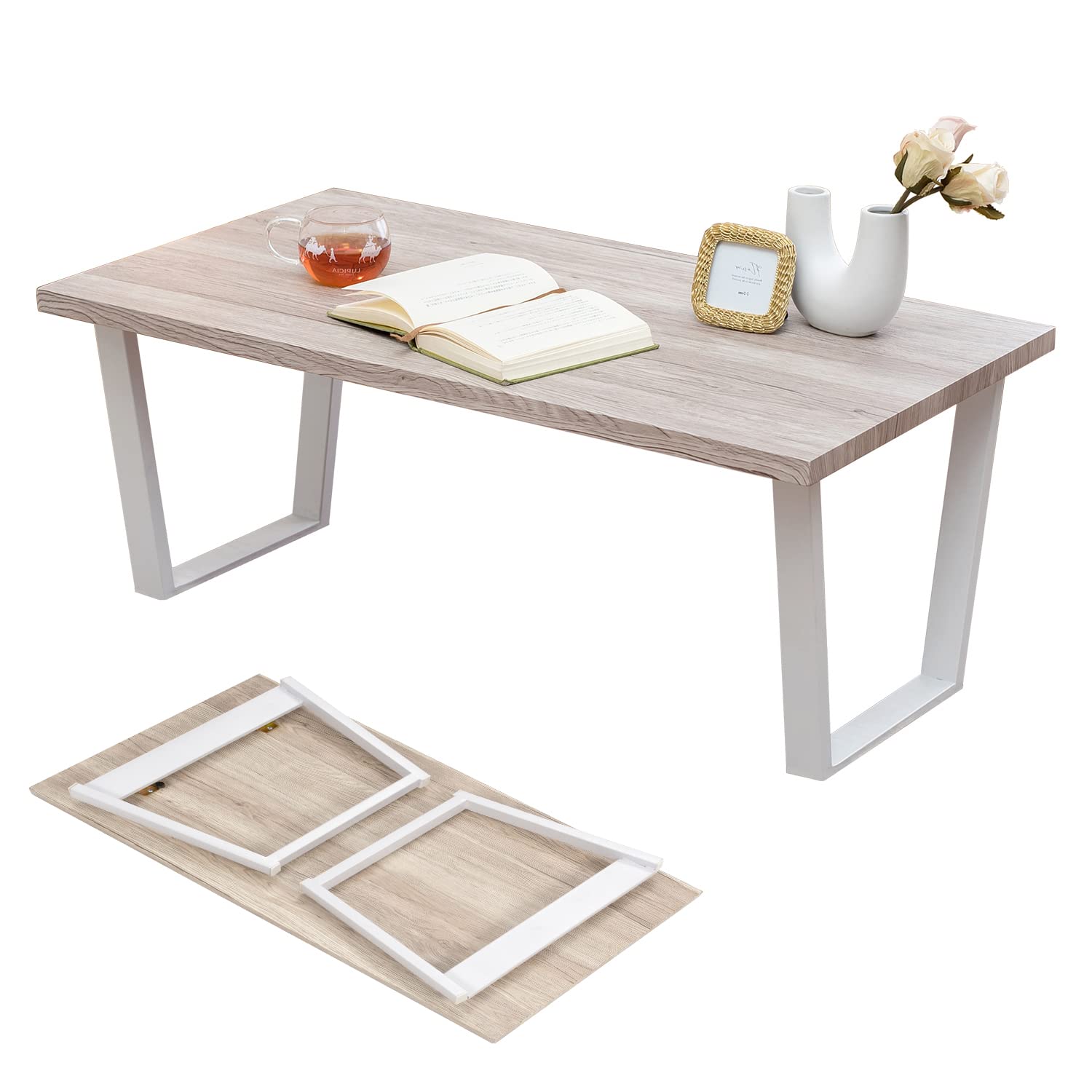 ローテーブル センターテーブル 折りたたみ テーブル 机 【木目調天板×スチール脚】 インダストリアル ..