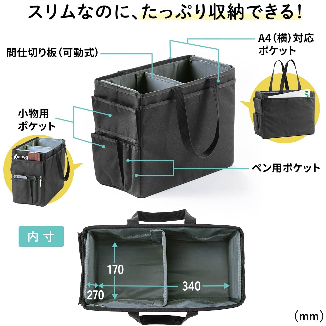 サンワダイレクト コンソールボックス 汎用 幅18cm 折りたたみ 取っ手付き 車内 収納 ボックス トランク Mサイズ 200-CARBG002 [2]