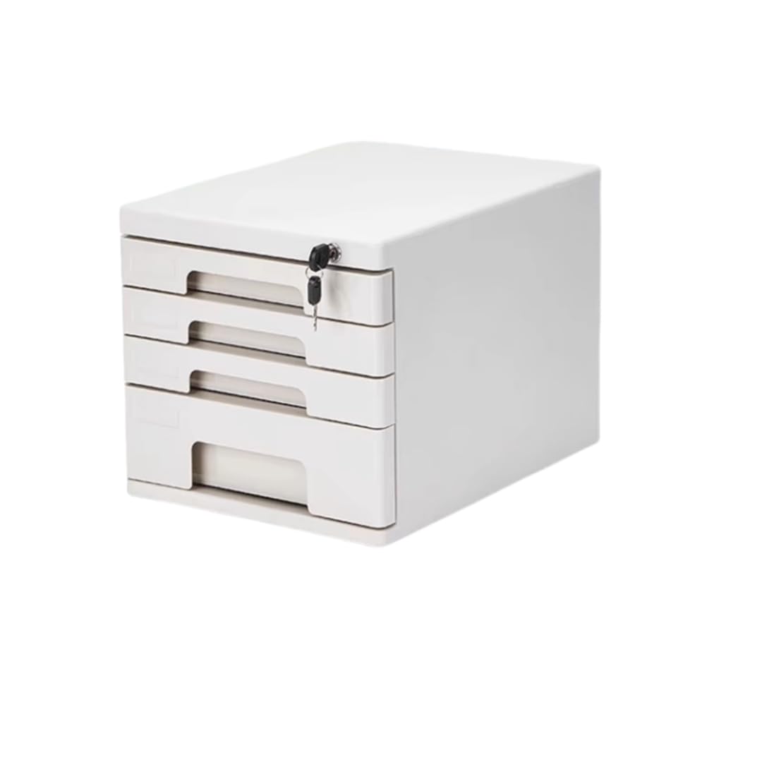 鍵付き ミニチェスト オフィス 雑貨 卓上収納ケース 引き出し デスクトップ 装飾品 化粧品 文房具 机上収納 (グレー、4段)