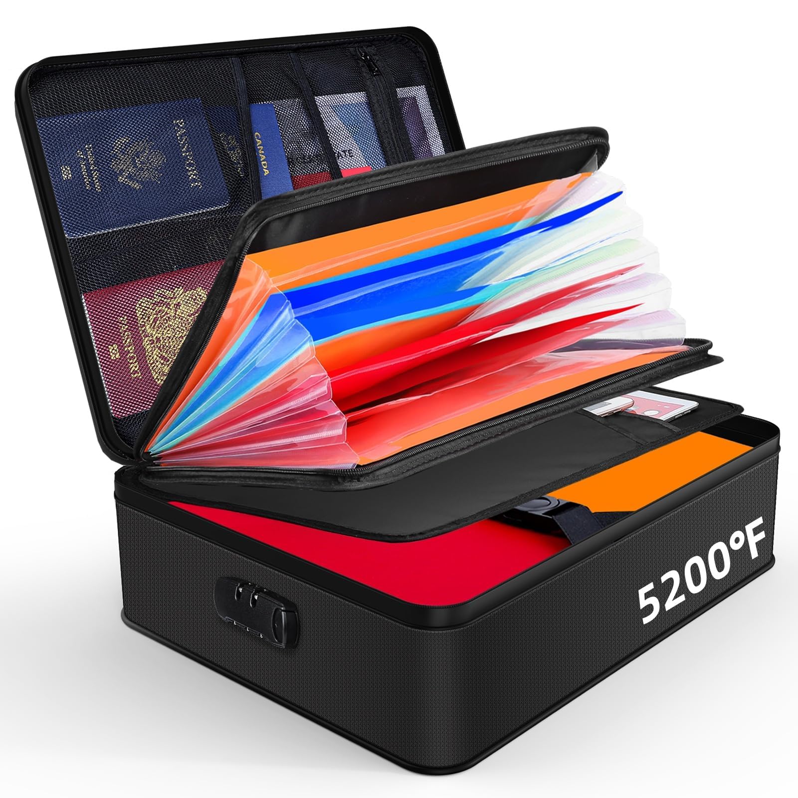 耐火バッグ 2800℃断熱、アコーディオン付き耐火書類ボックス 重要な書類、ファイル、出生証明書用のポ..