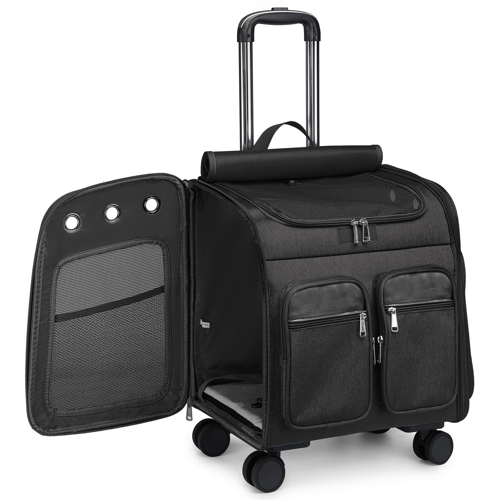 キャスター付き ペットキャリー リュック 4WAY多機能設計 通気性メッシュ軽量 折り畳み可能 旅行/通院/..