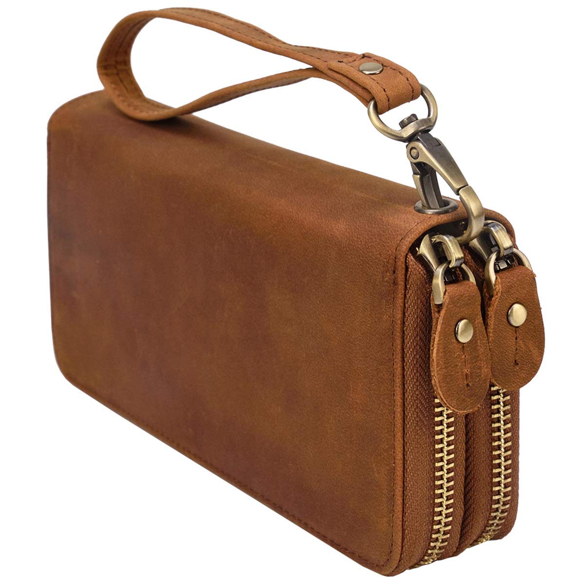 本革 長財布 メンズ 大容量 カード収納豊富 チェーン付き 携帯2台収納 レトロ ラウンドファスナー 財布(4.0)