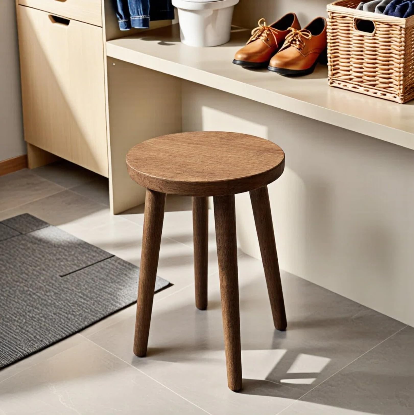 スツール/椅子/ドレッサーチェア/ダイニングチェア/ミニ円形サイドテーブル 加湿器 台 植物台 アイロン..