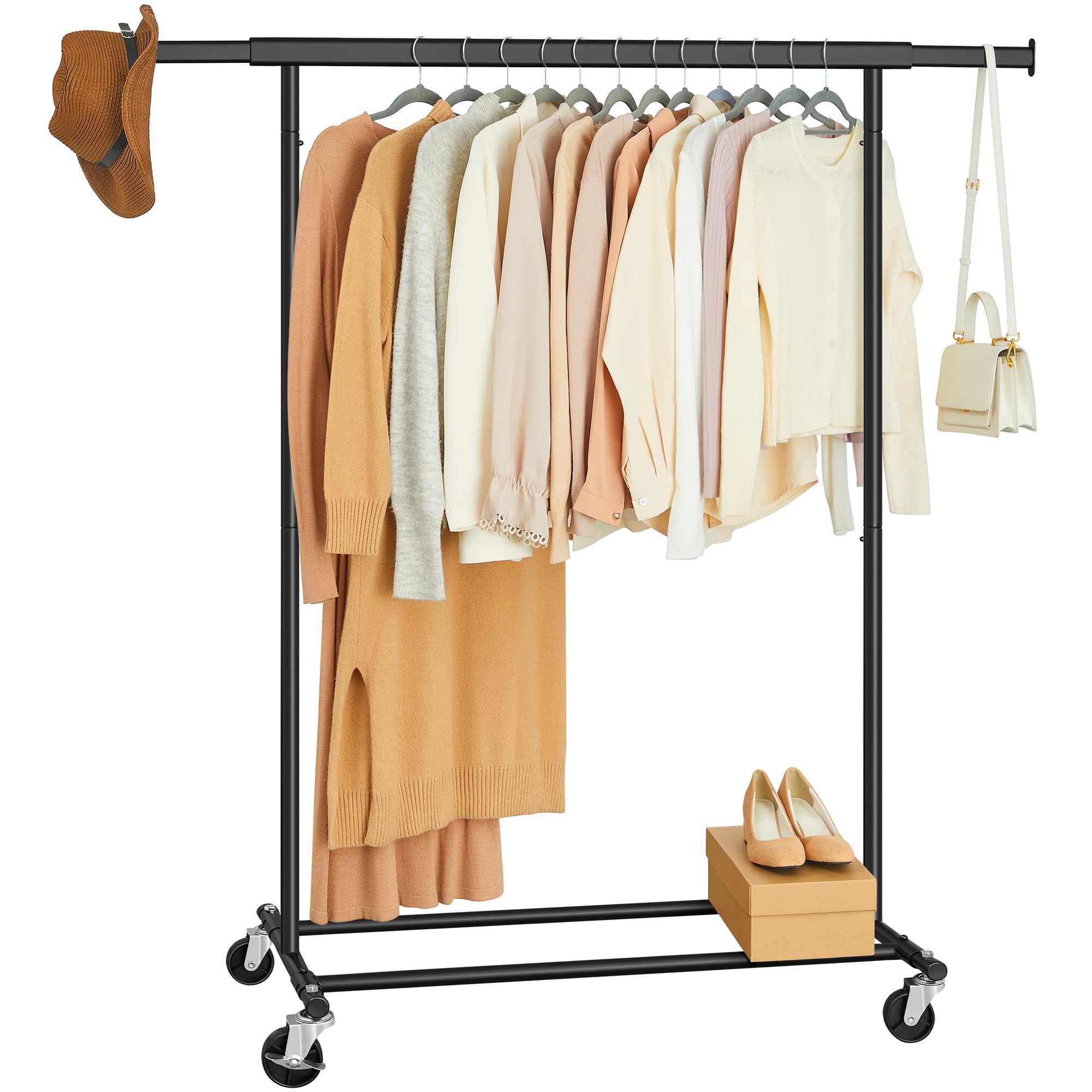 Rakuten - ハンガーラック 伸縮式 洋服ラック 頑丈 衣装掛け 幅92~132cm 耐荷重100Kg 大容量 衣類収納 安定性 業務用 キャスター付き