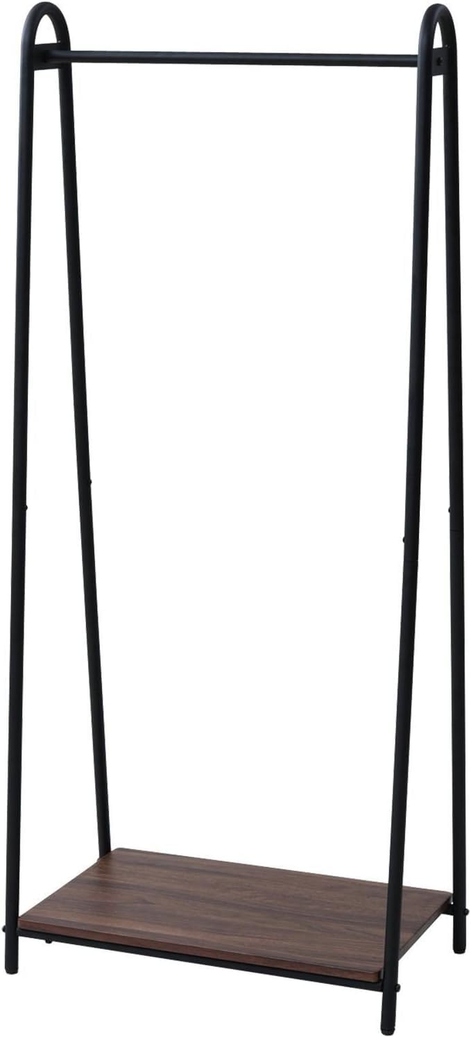 ハンガーラック 幅66×奥行39.5×高さ151cm A型タイプ 棚板付き 全体耐荷重50kg 見せる収納 組立品 ウォルナット/ブラック(3.0)