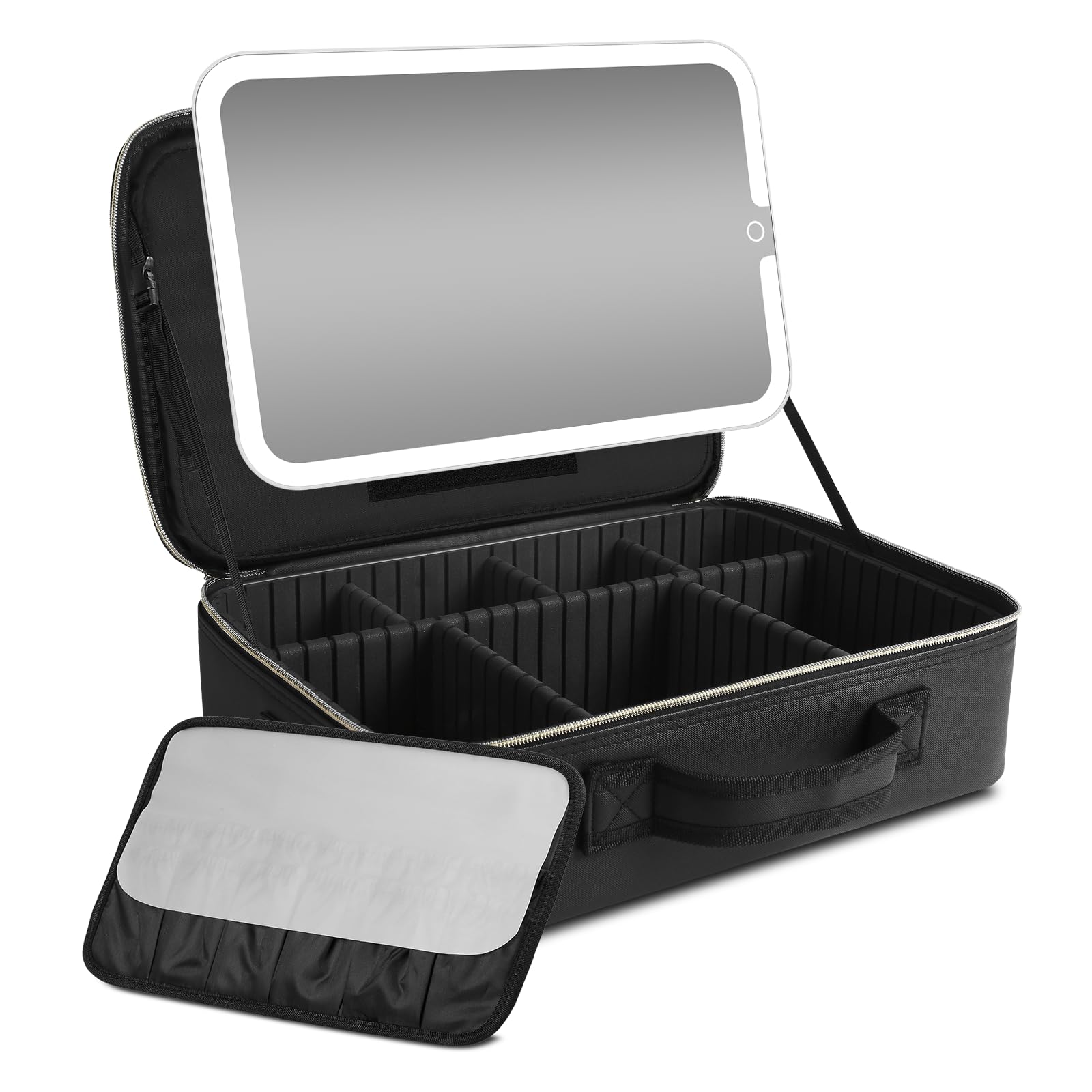 大型 鏡付きメイクボックス 横38cm×縦28cm 化粧品収納ボックス コスメボックス 化粧ケース 調節可能な仕切り付き