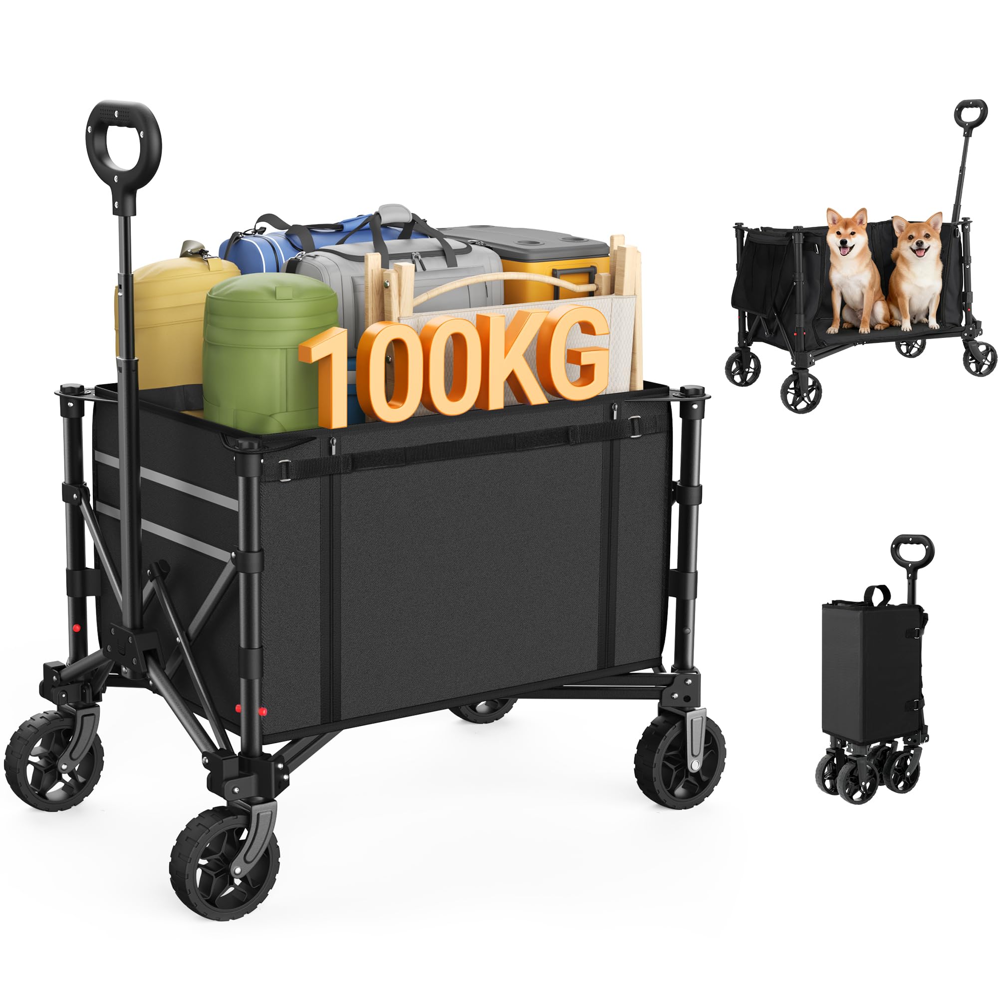 樂天商城 - キャリーワゴン アウトドアワゴン 耐荷重100kg 大容量120L キャンプカート ワンタッチ収束 折り畳み式 自立収納 静音