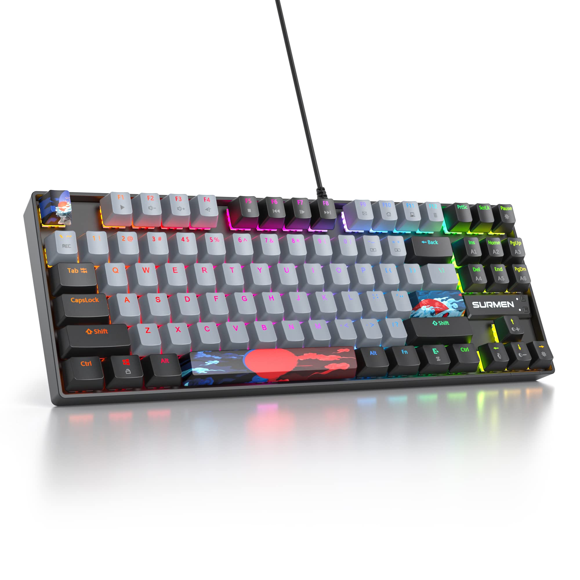 87 キー メカニカル ゲーミング キーボード、US レイアウト レッド スイッチ RGB ライティング 有線 TKL (テンキーレス) 75% サイズ N