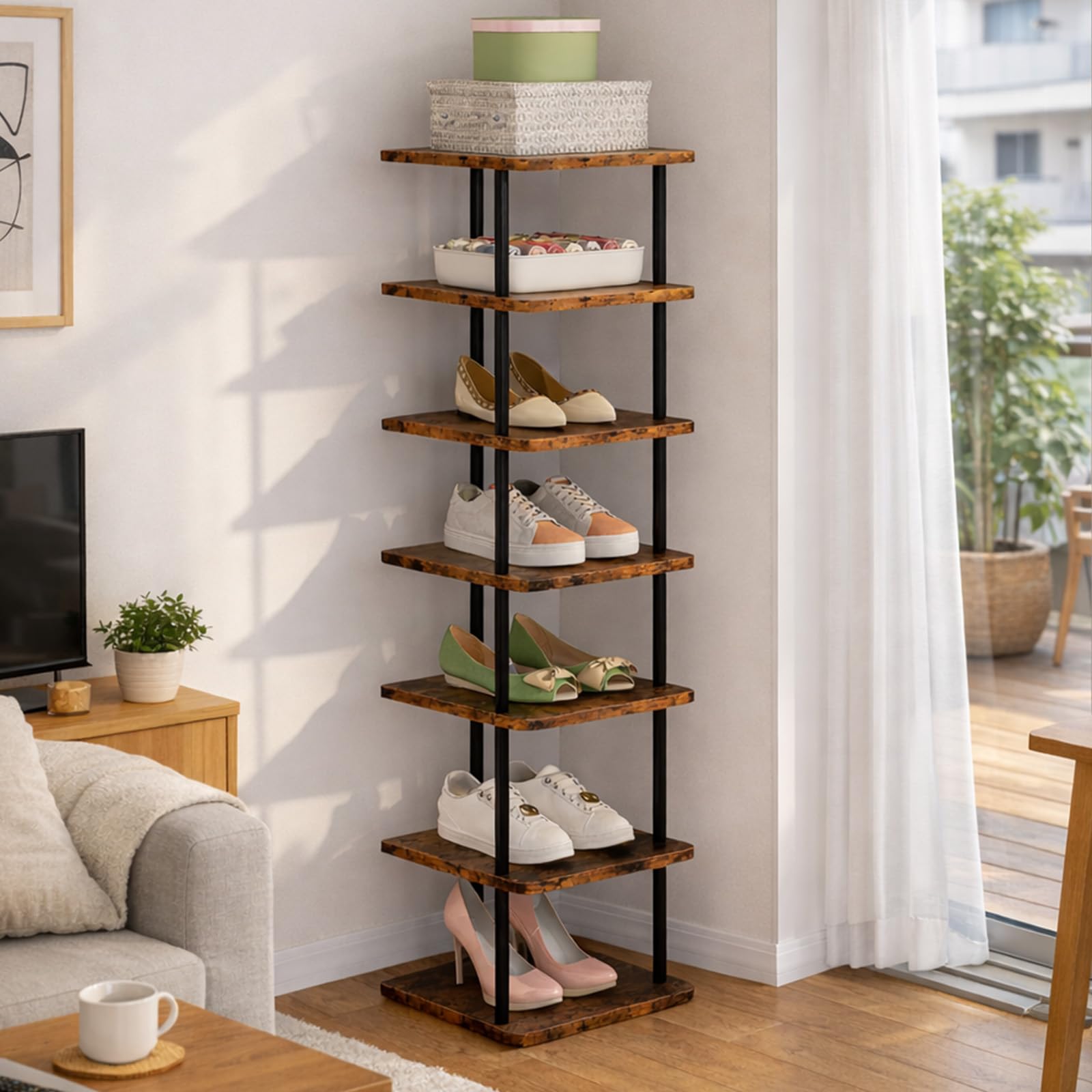 スリム シューズラック 7段 靴収納 靴棚 大容量 玄関収納 収納家具 組み立て式 省スペース コンパクト ..