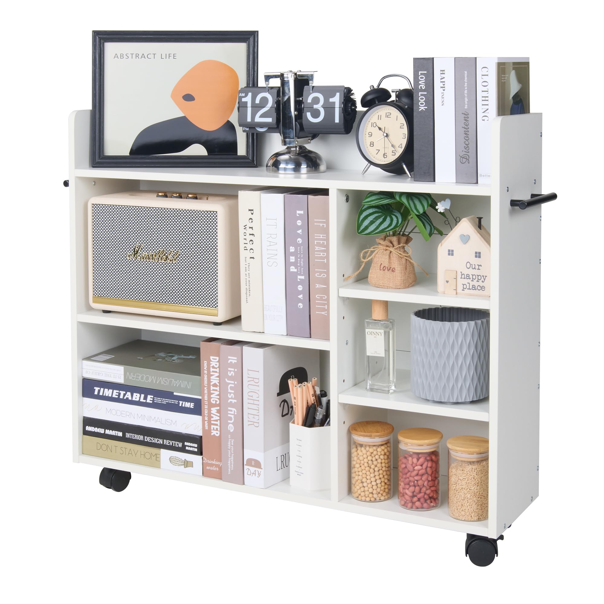 本棚 カラーボックス 収納ラック キッチンワゴン キャスター付き 幅75x奥行き20x高さ65cm スリム 棚板..