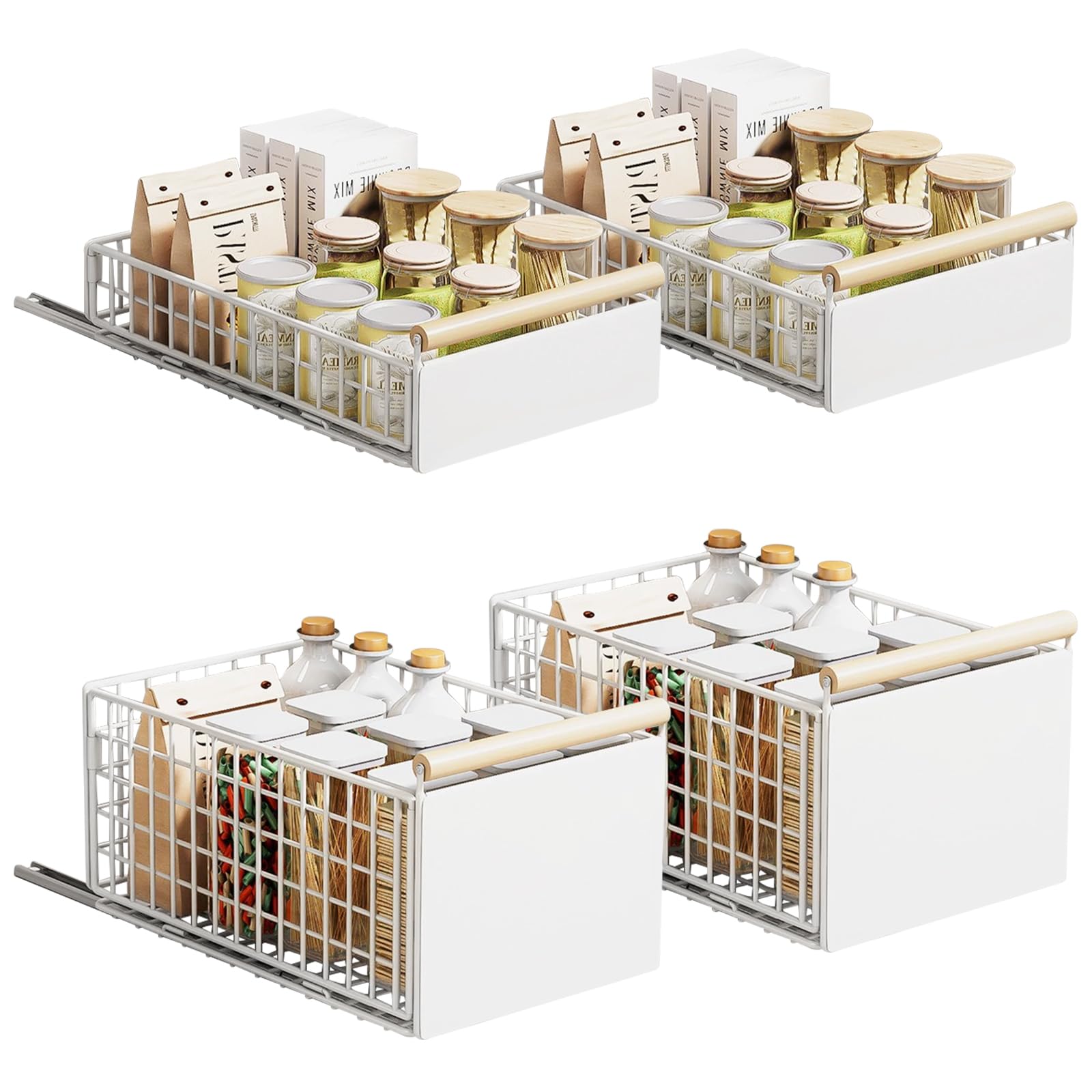 ツーピース 折りたたみ式 シンク下収納ラック スライド式 シンク下収納 調味料ラック 木製ハンドル 引..