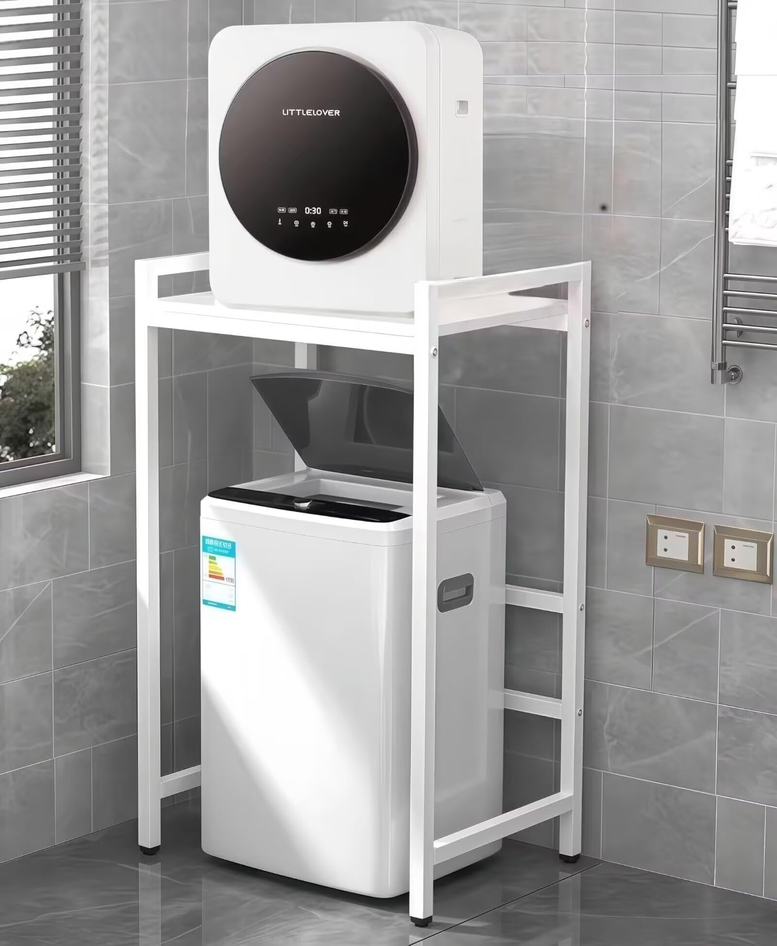 洗濯機収納棚の上 トイレ収納ラック バスルーム、寝室、バルコニーの乾燥用 組み立てが簡単 日本語説明..