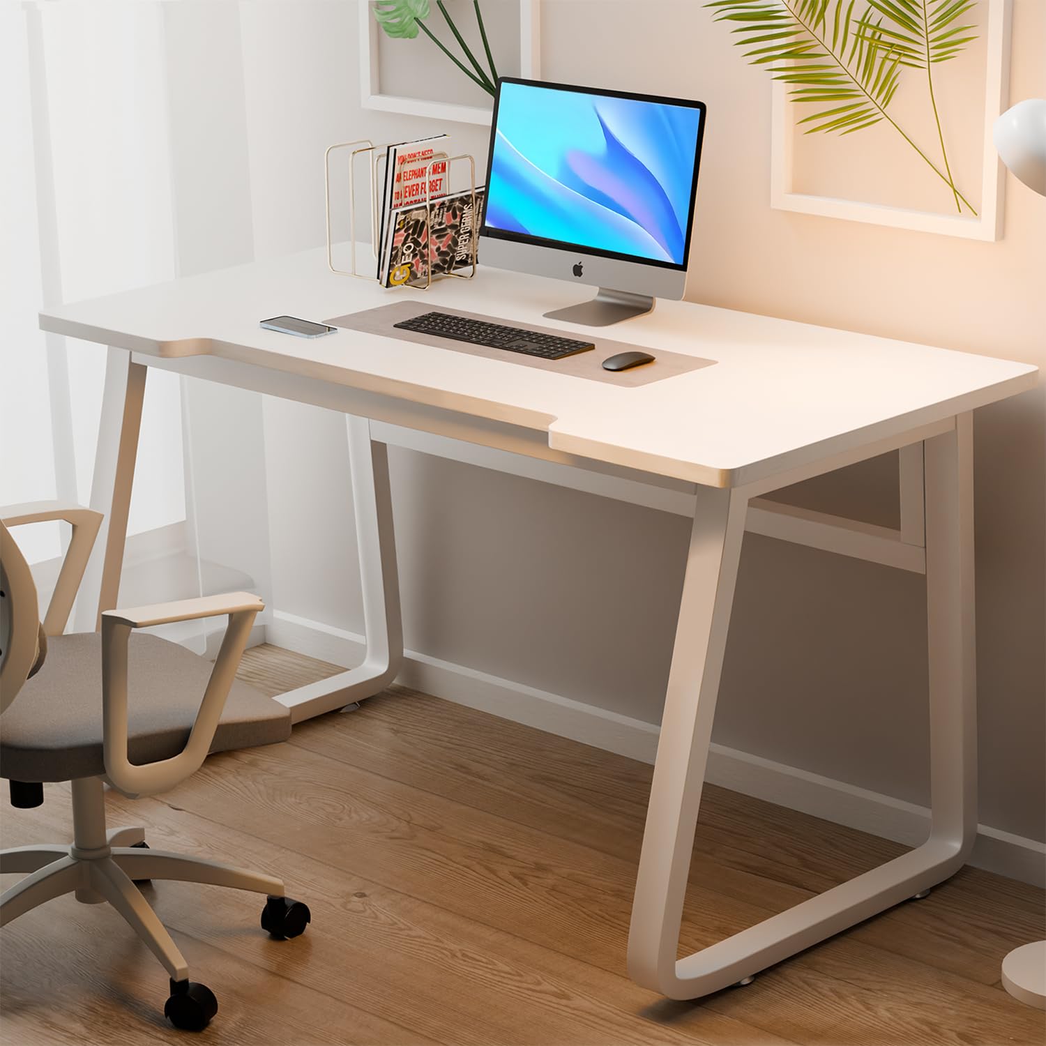 樂天商城 - パソコンデスク 勉強机 U型 デスク 白いオフィス 机 PC作業台 幅100cm×奥行50cm 組み立て簡単 机 おしゃれ 化粧台 在宅勤務 仕事用 作