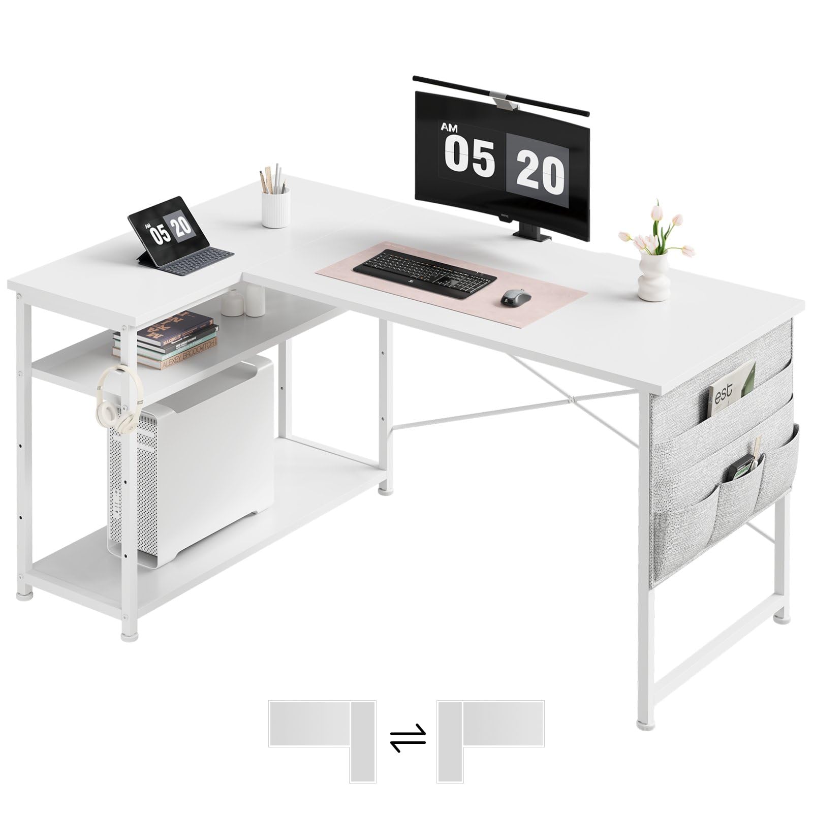 Maihail l字デスク 机 pcデスク 学習机 勉強机 パソコンデスク 右棚左棚 幅99cm コーナーデスク つくえ..