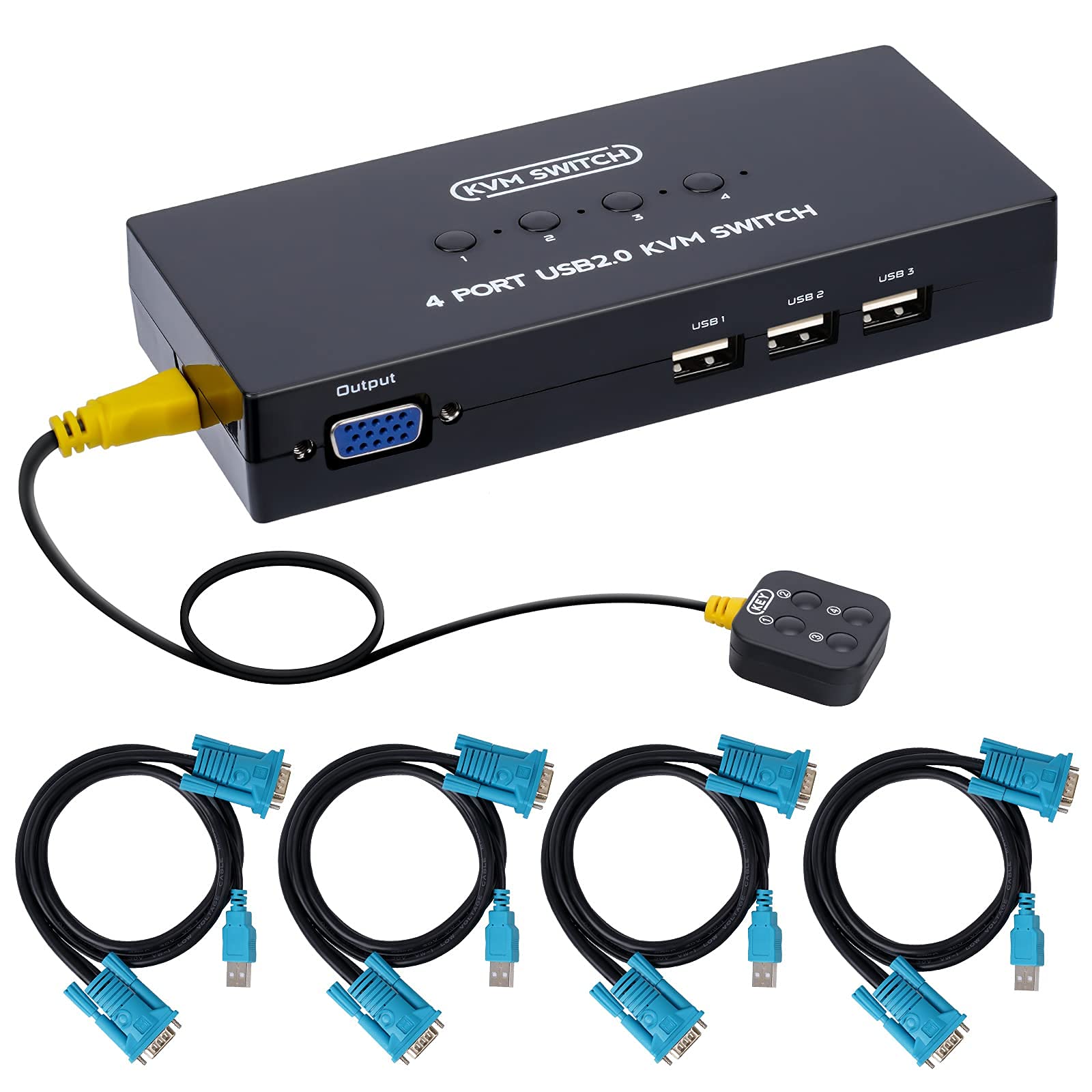 【送料無料】VGA KVMスイッチ4ポート、4台のコンピューター用USB VGA KVMスイッチャー、モニター1台、USBデバイス3台、キーボードマウス