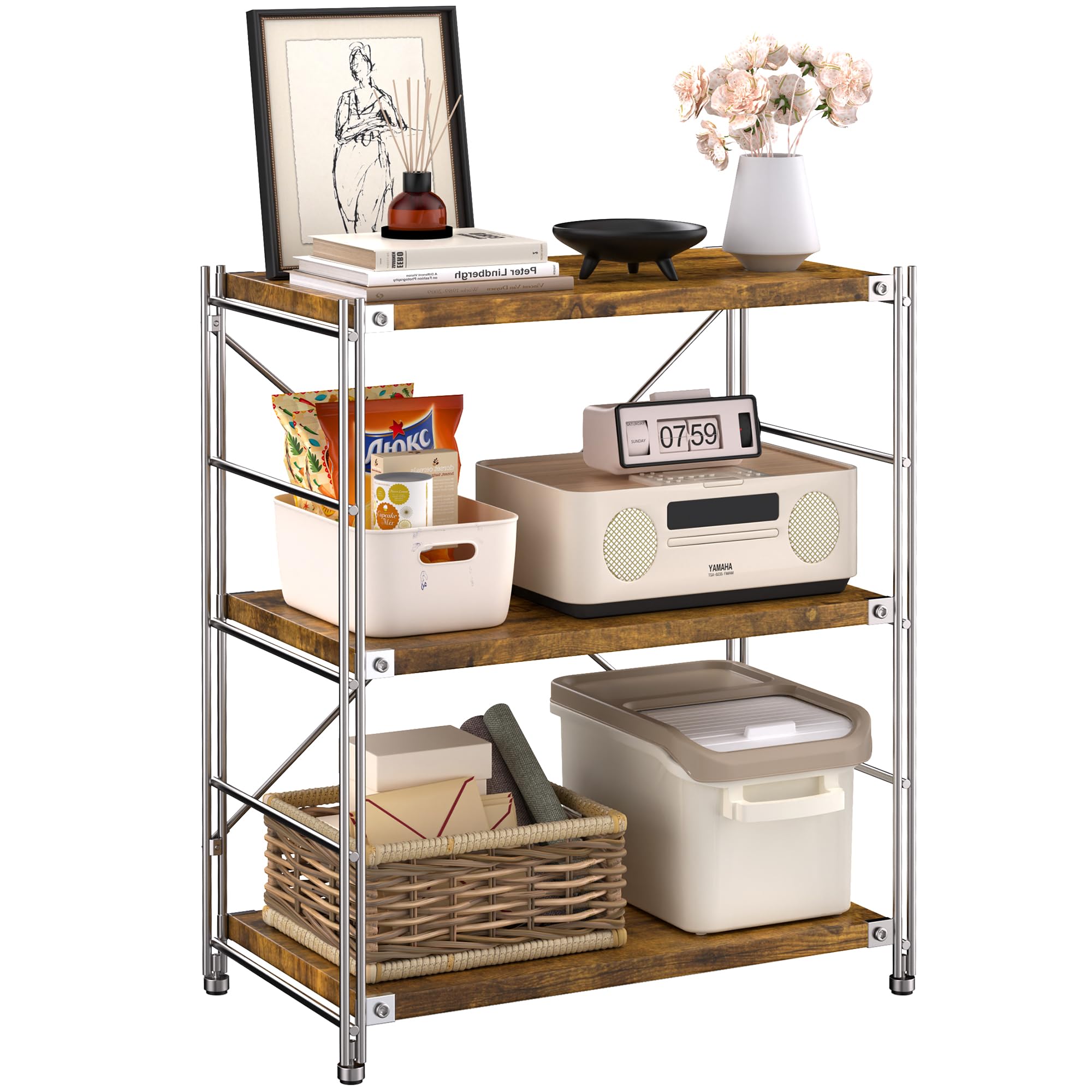 樂天商城 - 【送料無料】HOMNITURE 3段 ラック オープンシェルフ 幅58 オープンシェルフ スモークカラー 仕切り板高さ調節可能 組み立てが容易 多機