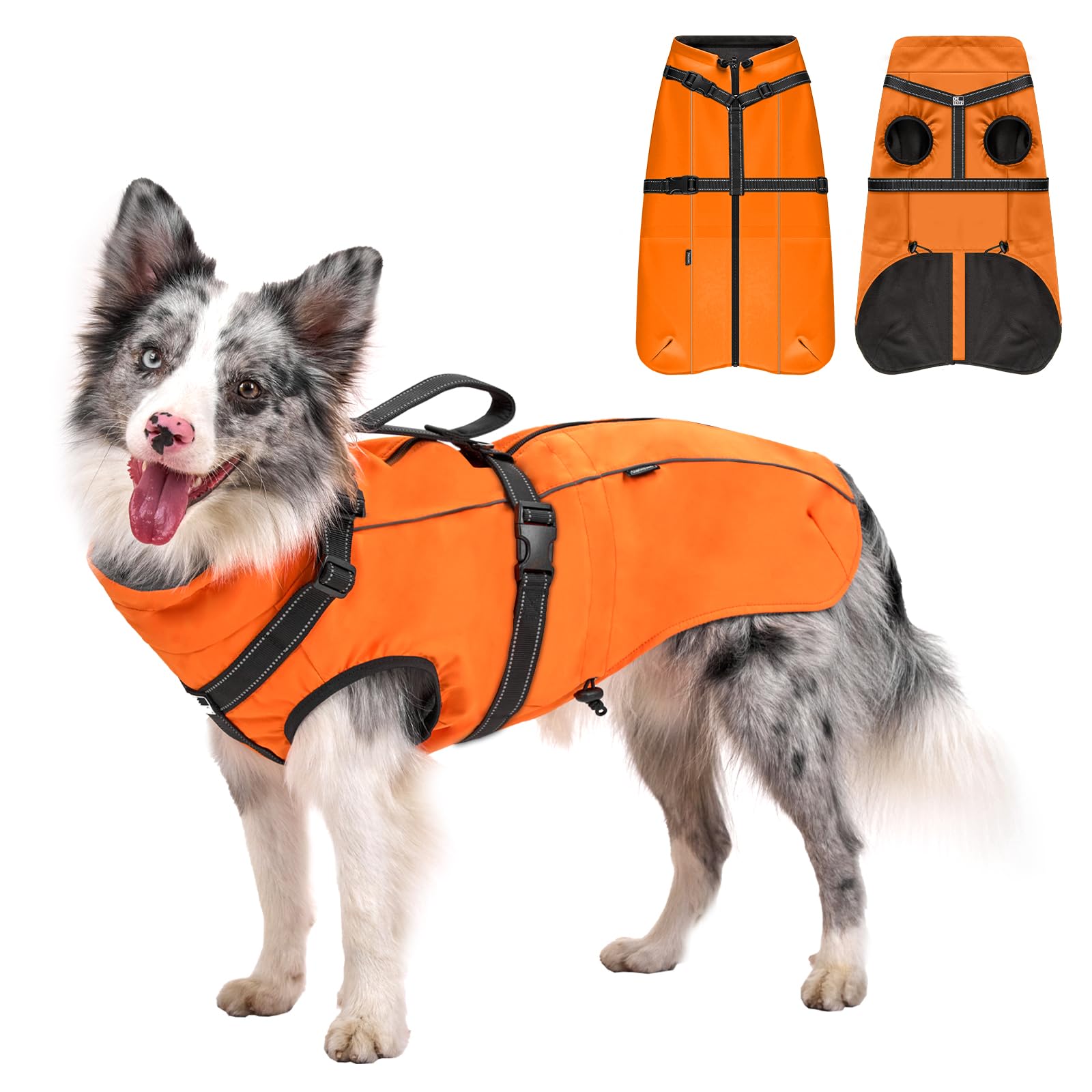 Rakuten - 【送料無料】OneTigris 犬服 冬用 ジャケット 犬用コート 反射材 防水 防寒 防風 防雪 フリース生地 保温綿入れ 高性能防水ナイロン 中
