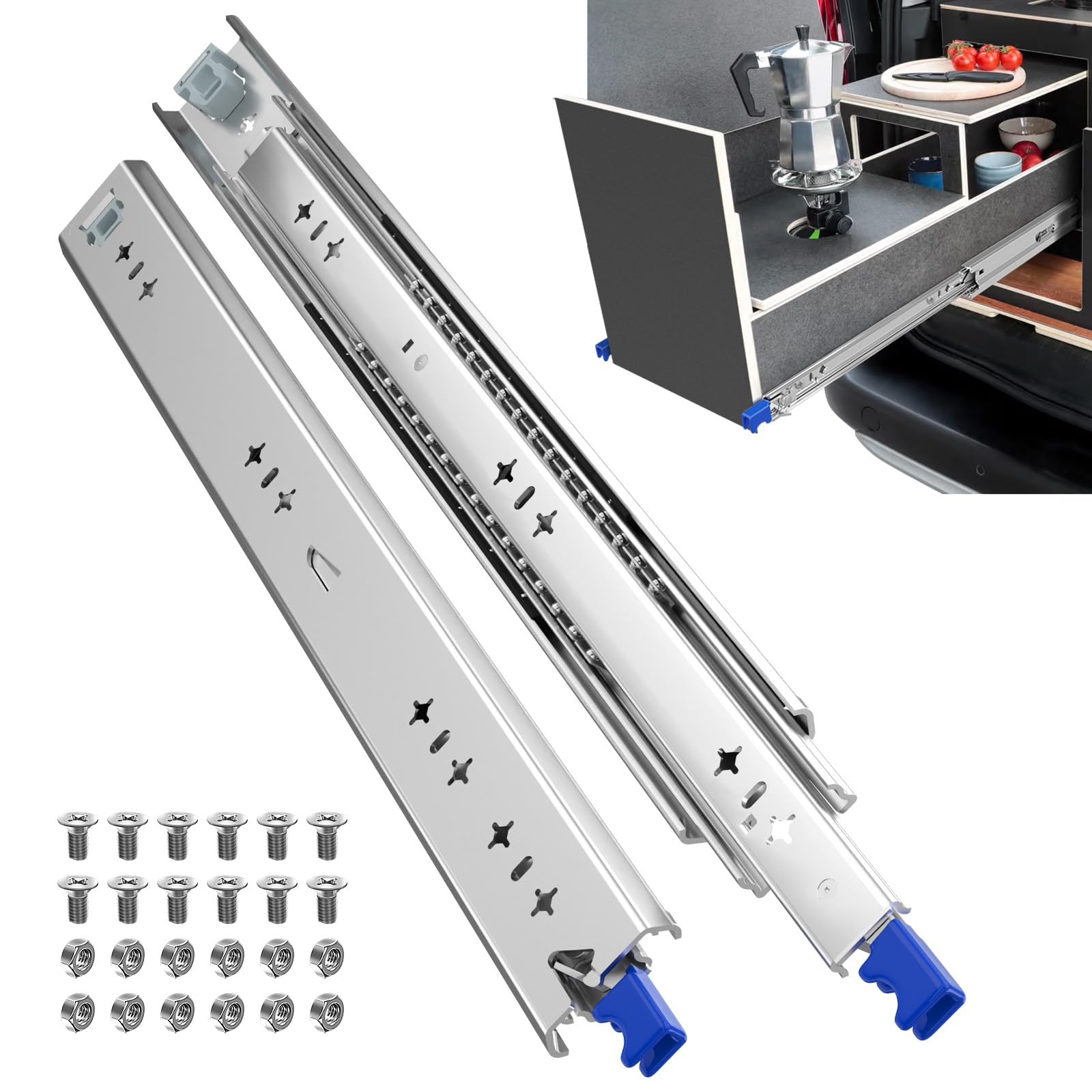 樂天商城 - ToBeGreat 重量用 スライドレール 750MM ロック付き 幅53MM 3段 取り外し可能 サイドマウント Heavy Duty 工業用 引き出しレール 耐荷重