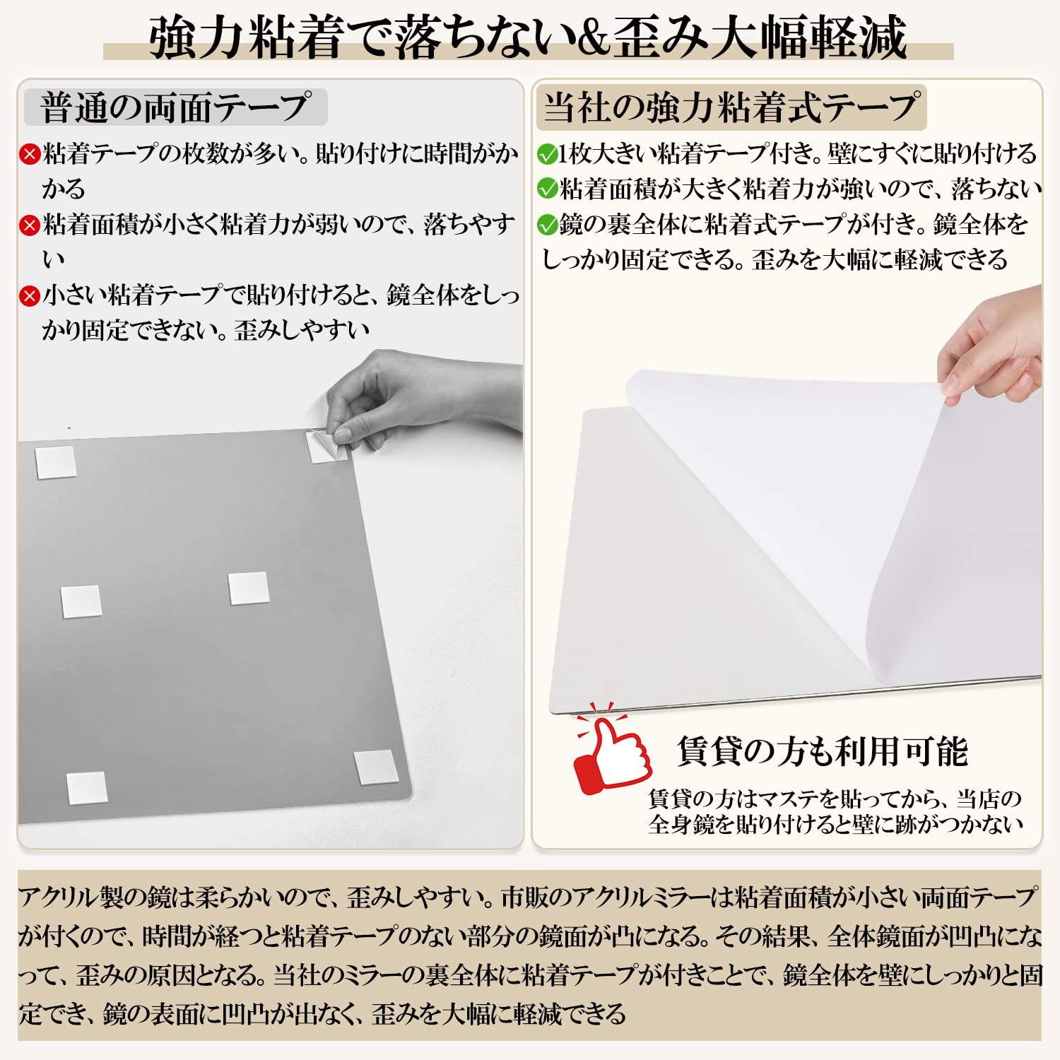 【割れない軽量ミラー】Rebebe全身鏡 割れない鏡120*30cm 角丸加工 防災 地震対策 耐衝撃 飛散しない 壁掛けミラー 貼る鏡 落ちない 裏 [3]