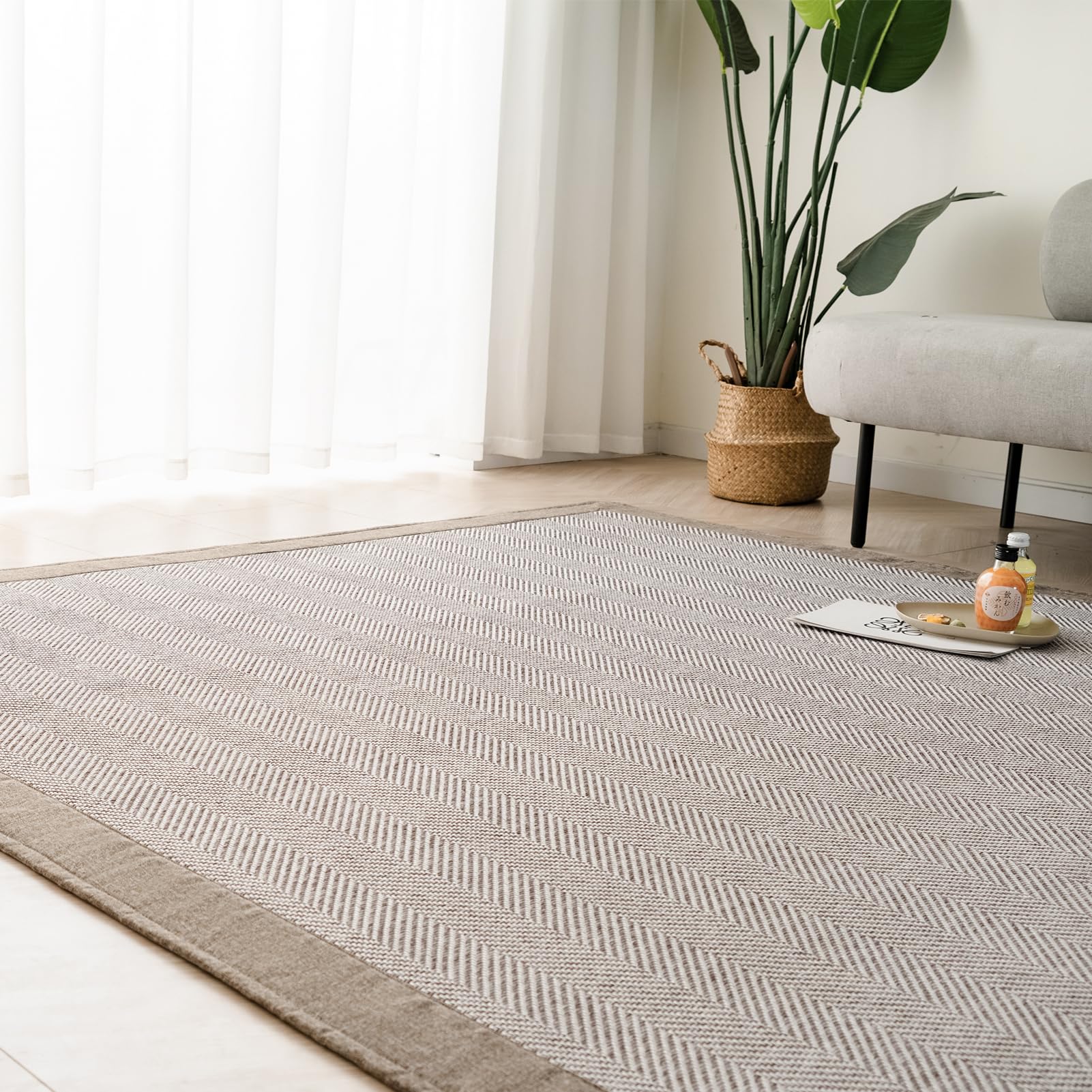Patterned - 【送料無料】OIGAE ラグ カーペット 185x235cm 3畳 ラグマット ヘリンボン柄 北欧 じゅうたん 無地調 幾何学模様 床保護 防音 リビング