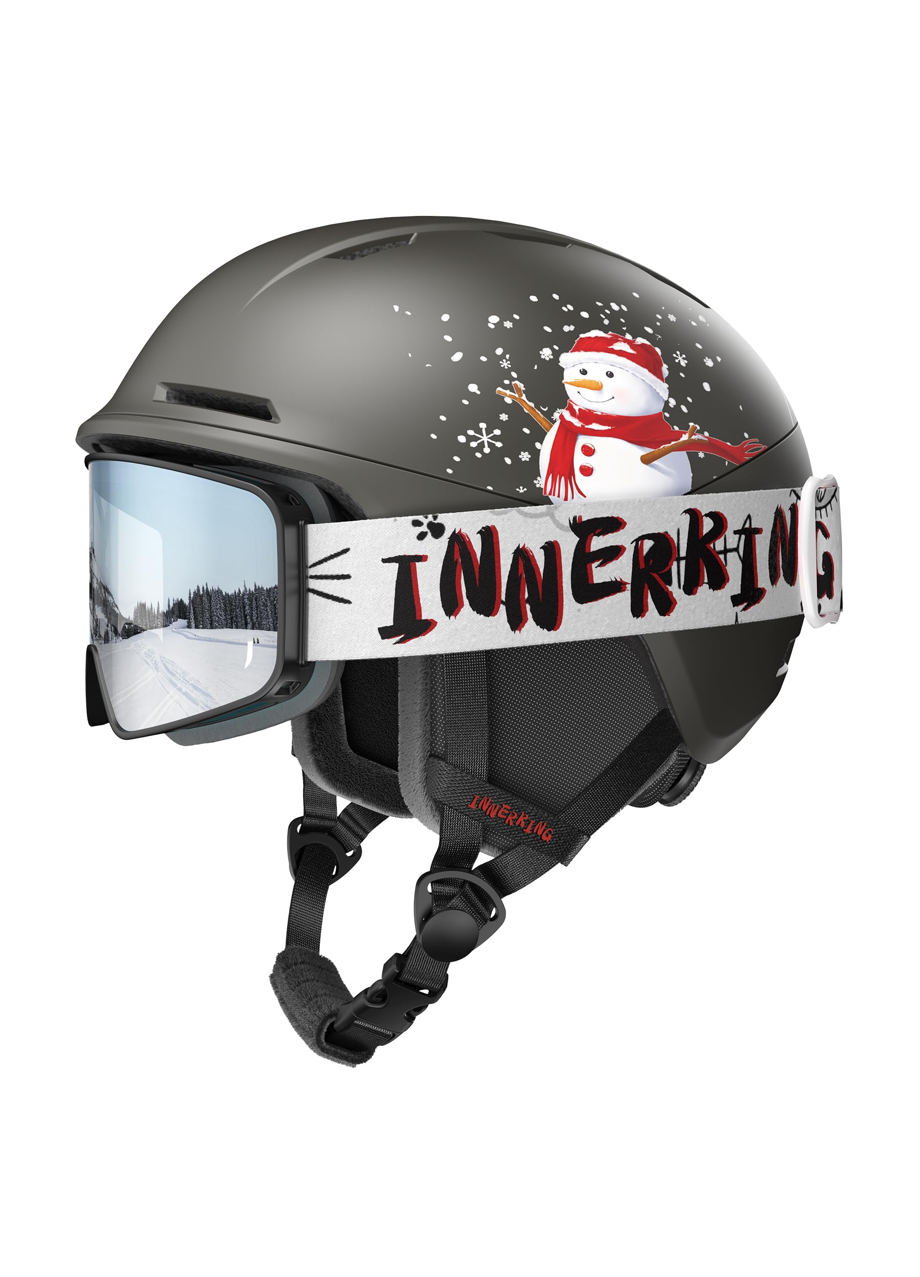 【送料無料】InnerKing キッズ用 スキー/スノボ ヘルメット＋ゴーグル 2点セット 軽量 PC＋EPS 10通気孔 曇り止め サイズ調整 男の子/女