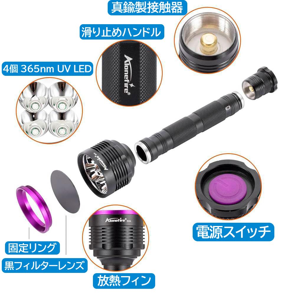 Alonefire SV44 20W 紫外線 ブラックライト 強力 UV LED ライト 波長365nm USB充電...