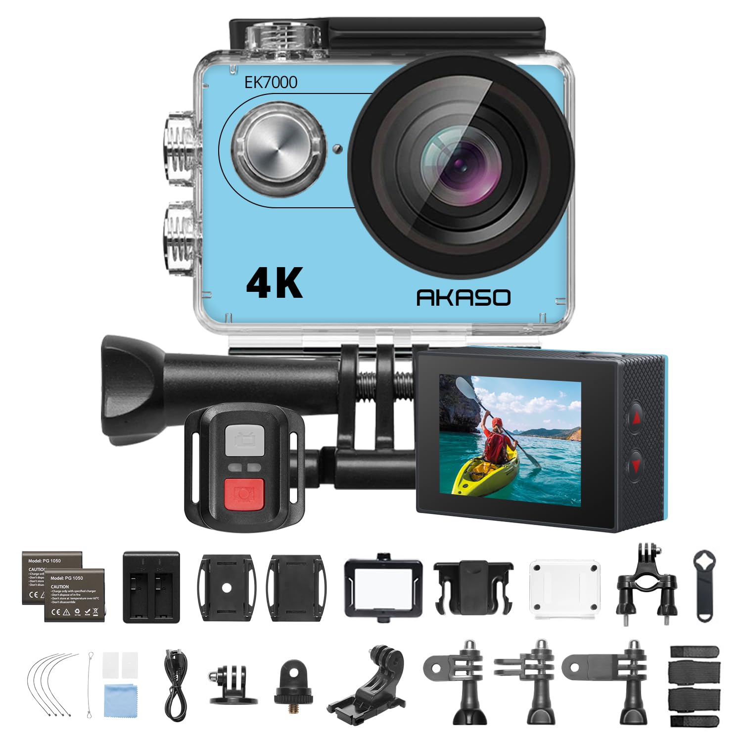 【送料無料】AKASO アクションカメラ EK7000 4K30FPS 20MP 水中カメラ WiFi搭載 Type-C外部マイク対応 40M防水 HDMI出力 170度広角レン