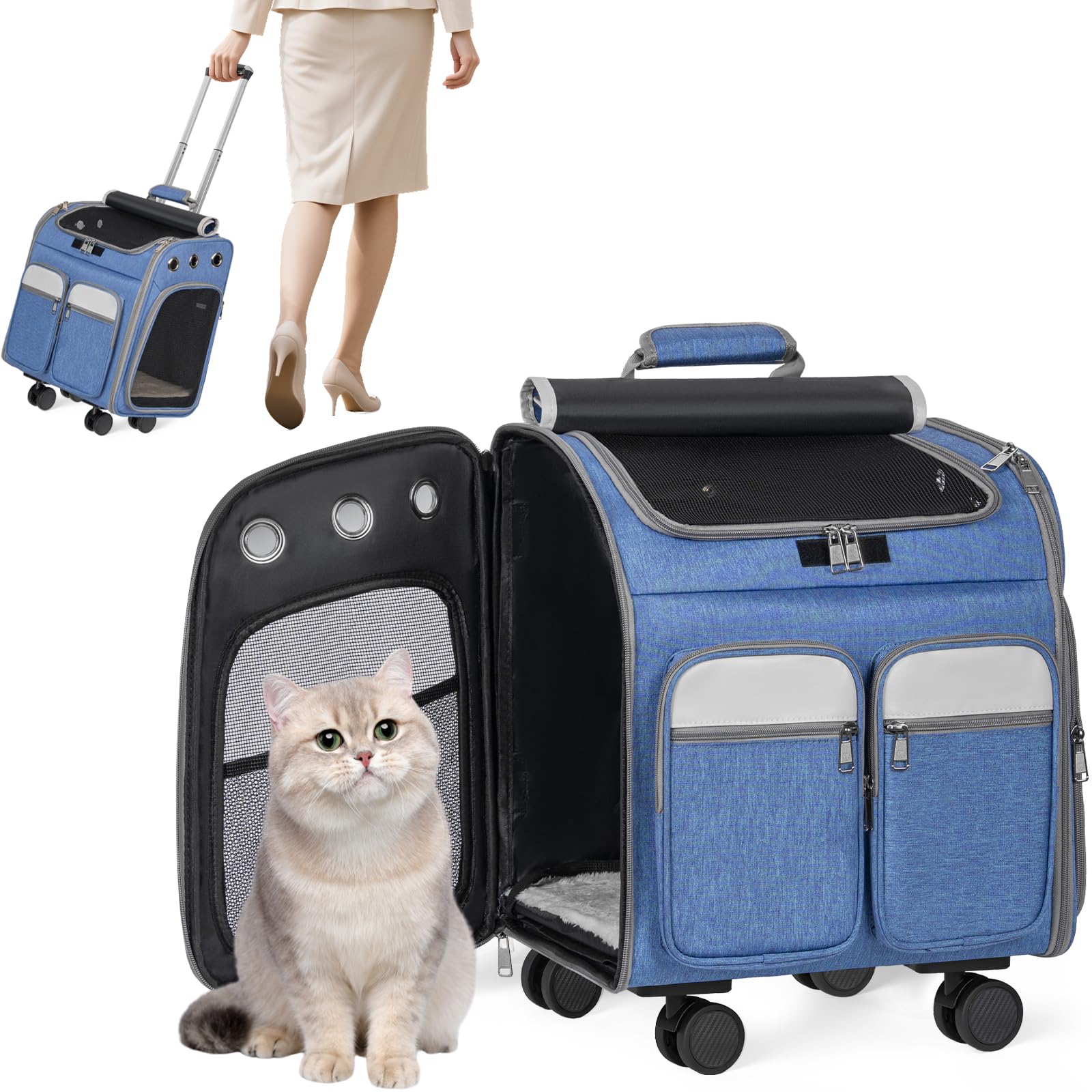 Rakuten - 【送料無料】Rxakudedo ペットキャリー ペット用ベビーカー キャスター付きト用 猫キャリーバッグ 猫?小型犬用 4way キャスター付き手提
