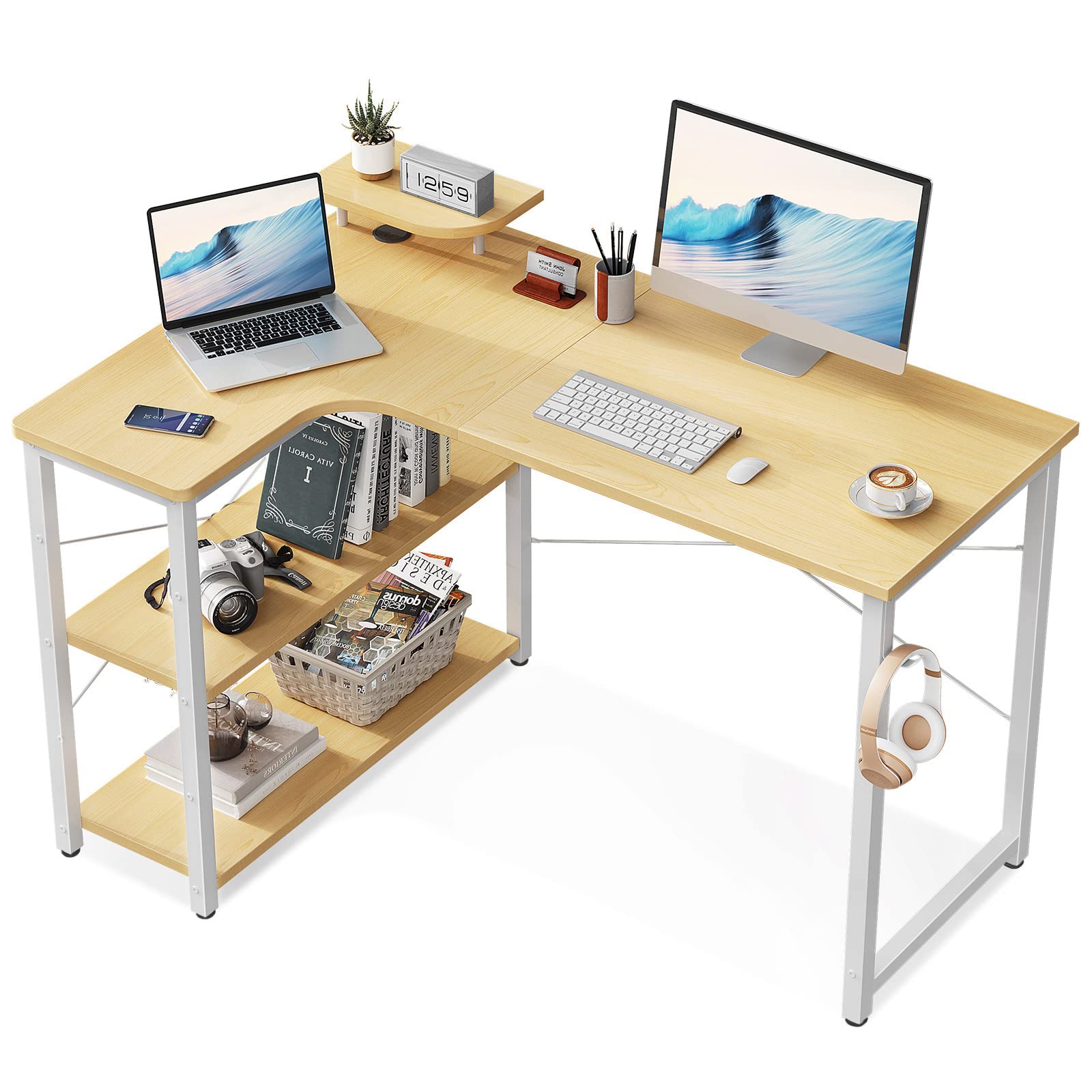 パソコンデスク 字 ゲーミングデスク 幅110 L字デスク pcデスク desk 机 ラック付き 収納 オフィスデスク 在宅勤務 組立簡単 書斎 ナチ