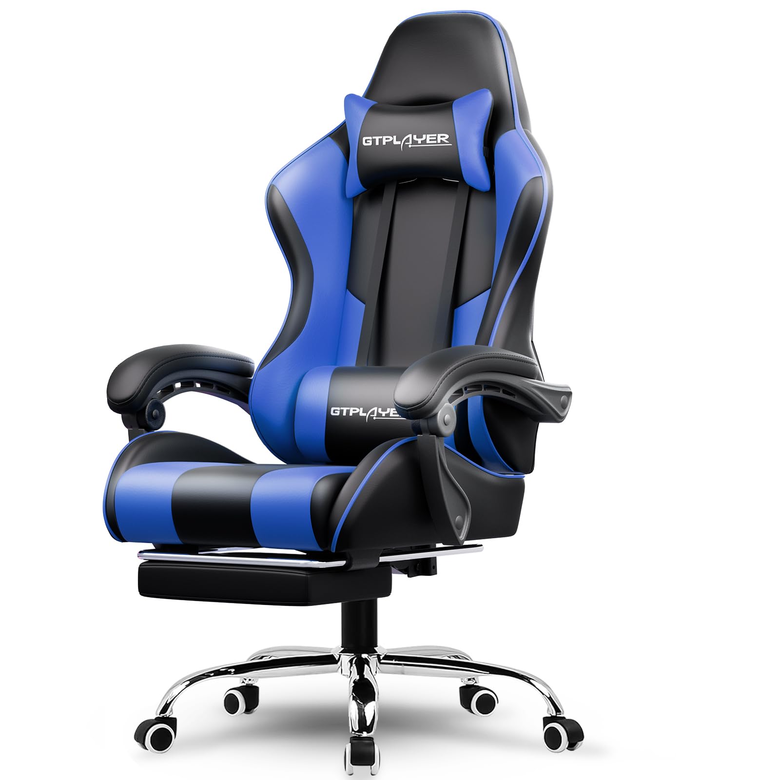 ゲーミングチェア オットマン付き 140°リクライニング ハイバック ヘッドレスト ひじ掛け ランバーサポート 蒸れない座面 PUレザー 気