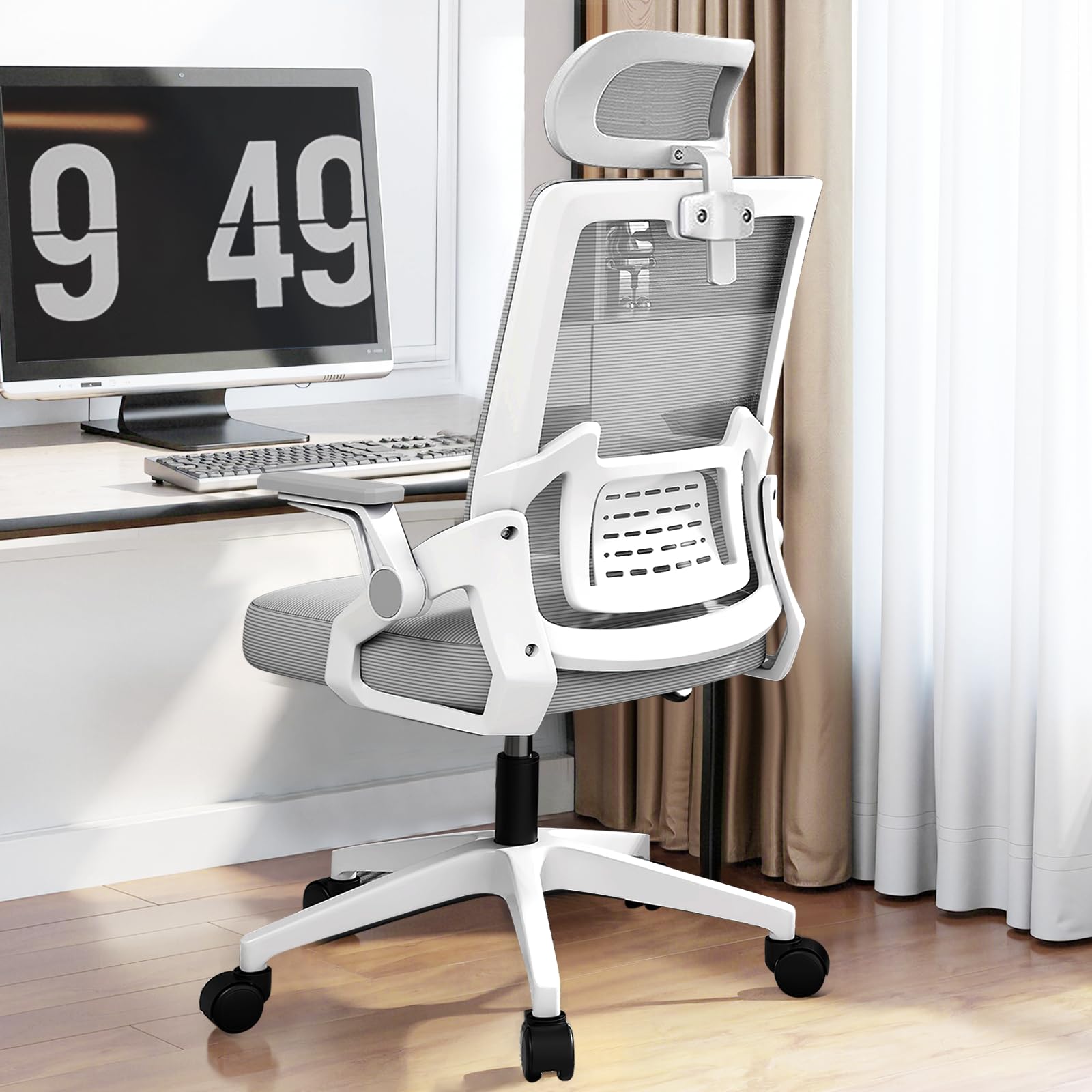 オフィスチェア デスクチェア 疲れない テレワークチェア ロッキング機能 人間工学 椅子 腰サポート 跳ね上げ式アームレスト 3Dヘッドレ...