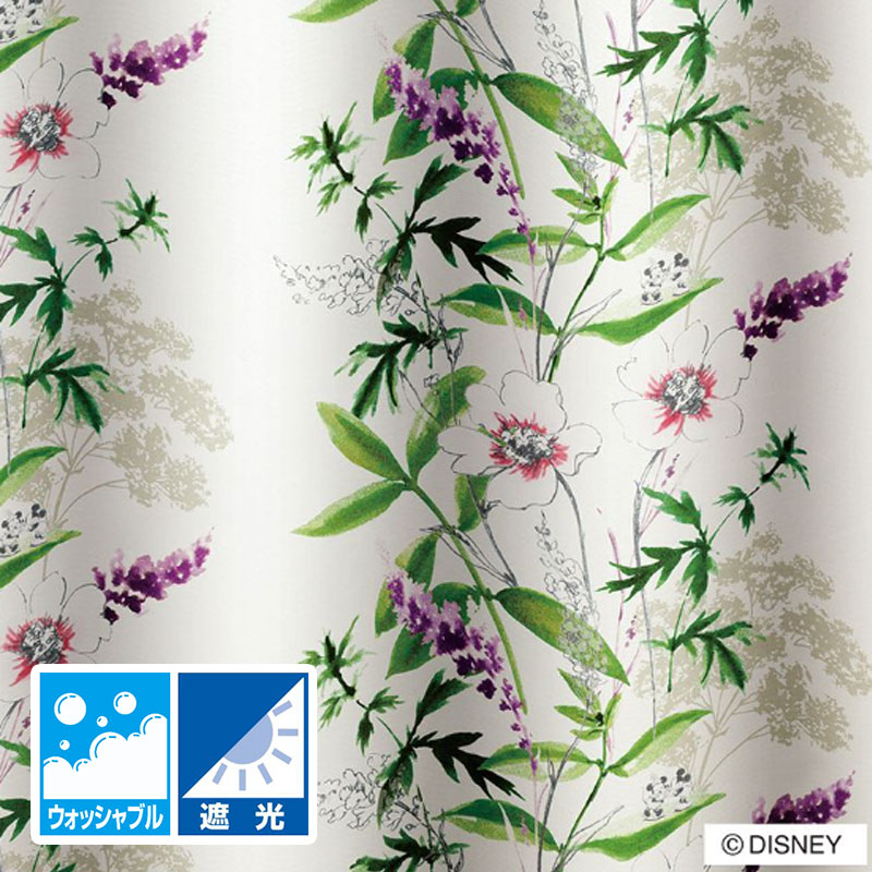 スミノエ ディズニー カーテン ミッキー/ワイルドフラワー(MICKEY/Wild flower)1枚入 野原 ハーブ ドレープ 爽やか 遮光