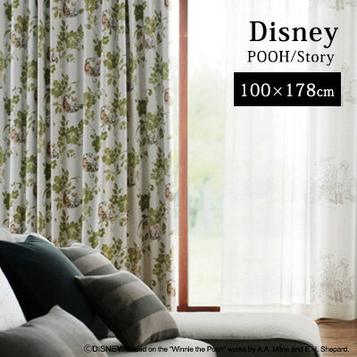 乐天商城 - 【Disney HOME Series】カーテン ドレープ 1.5倍ヒダ ウォッシャブル 遮光1級 形状記憶 ディズニー 日本製 【Disney zone】 アウトレット R&N / 【プー ストーリー】既製サイズカーテン【（約）幅100×丈178cm】※1枚入り