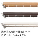 カーテンレール レール ダブル 木目調伸縮レール 3m用（1.7～3.0m） ダブルセット 光漏れ防止 持ち上げブラケット リターンストップ 北欧 クライン / ロアール 3m用（1.7～3.0m） ダブルセット