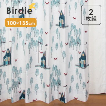 【サンプルあり】Birdie(バーディ) おはなしシリーズ 既製カーテン 子供部屋 キッズ かわいい ドレープ 男の子 女の子 タッセル フック 厚地 形状記憶 アレルG 日本製 ユニベール 北欧 クライン / モリノキツネ 100×135cm 2枚組