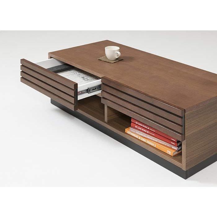 Life with Design リビングテーブル 110 センターテーブル ナチュラル 木製 天然木 シック モダン おしゃれ アッシュ材 タモ材 収納棚 無垢 格子 ルーパー 棚付き 収納付き 引出し スタイリッシュ 収納 オープンラック 家具 モデルルーム系 ショールーム モデルハウス系