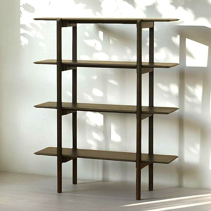 オープン棚 115 ダーク 飾り棚 ブックシェルフ 天然木 木製 脚付き おしゃれ 北欧 ナチュラル 本棚 ディスプレイ ( 幅110 〜 幅120 )