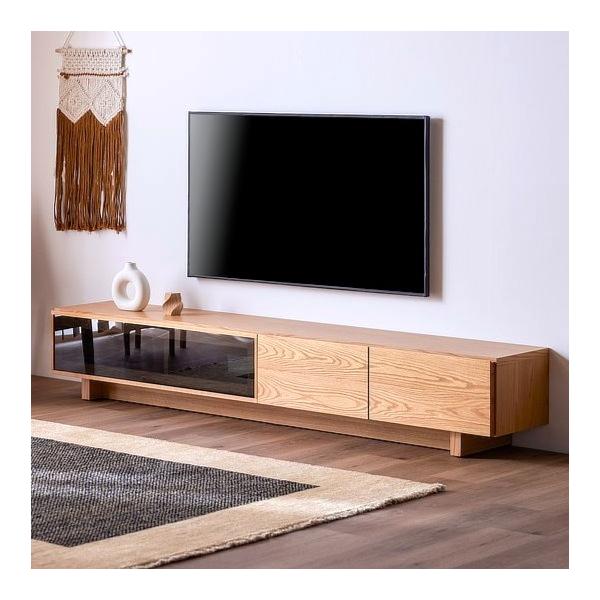 Low Board - テレビボード 幅200 おしゃれ 無垢 北欧 テレビ台 TV台 ローボード 天然木 ナチュラル シンプル 格子 ライン リモコン ホテルライク ガラス モダン