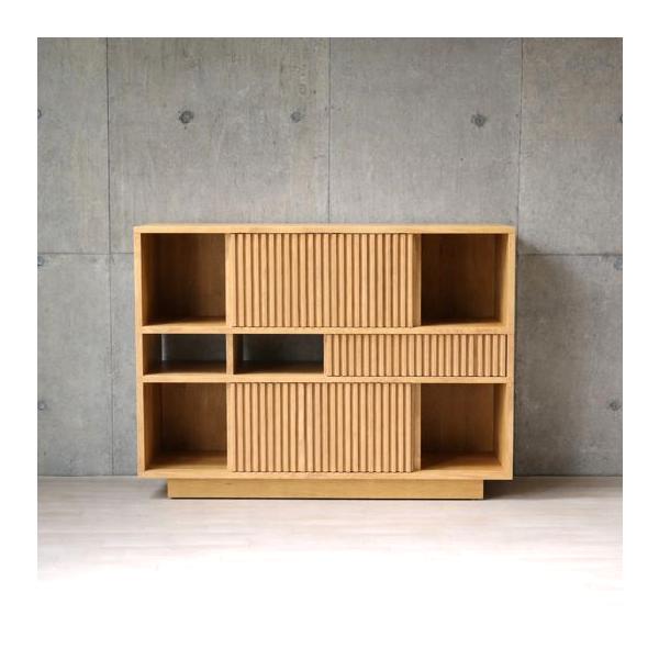 棚 ラック 北欧 おしゃれ 幅120 キャビネット 扉付き 収納 木製 無垢風 格子 ウォールナット オーク 本棚 オープンラック 収納棚 リビング 仕切り モダン