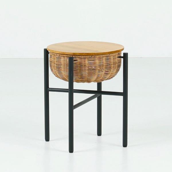 サイドテーブル 黒 ラタン カゴ 籠 