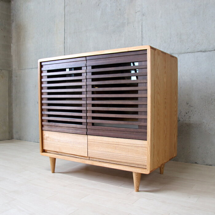 無垢材 サイドボード キャビネット 北欧 おしゃれ 幅85cm 天然木 タモ ウォールナ...